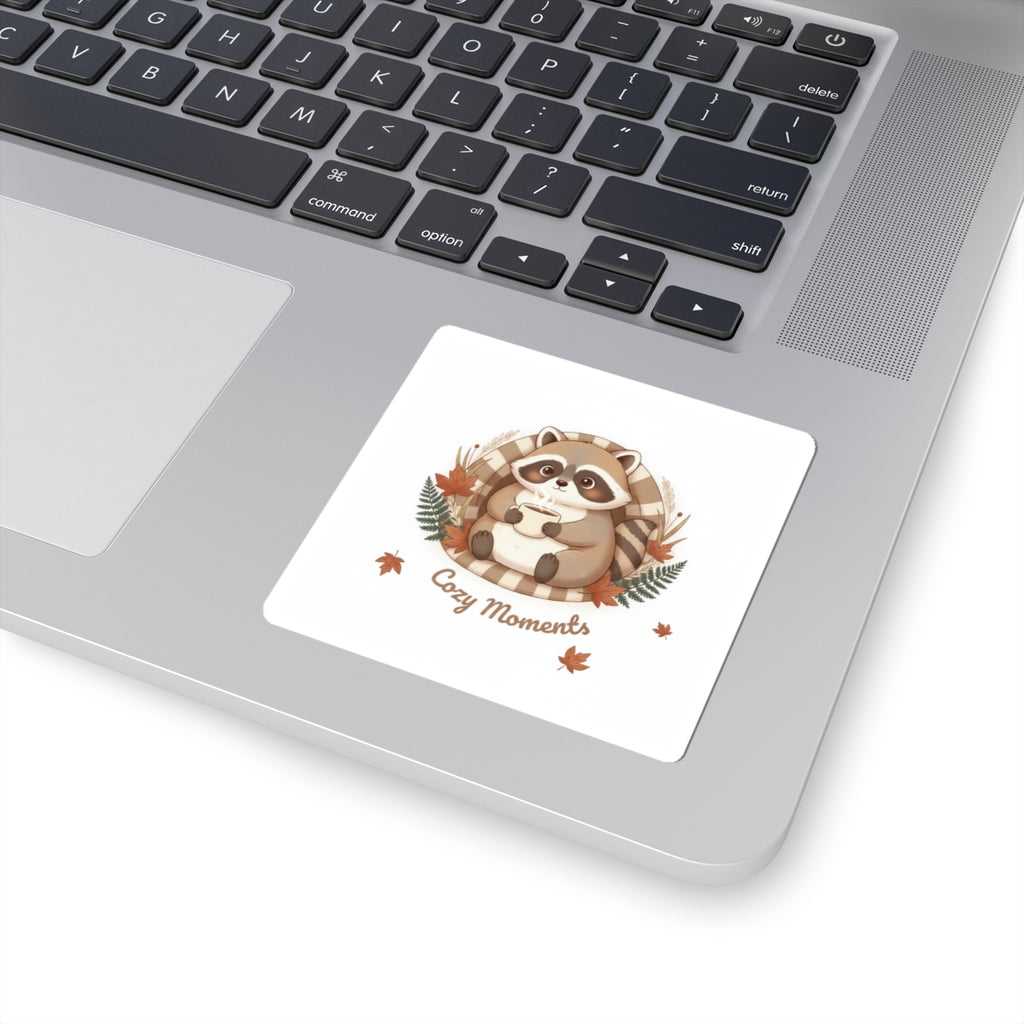 Cozy Moments Raccoon Sticker | cozy critter sticker, winter forest art
