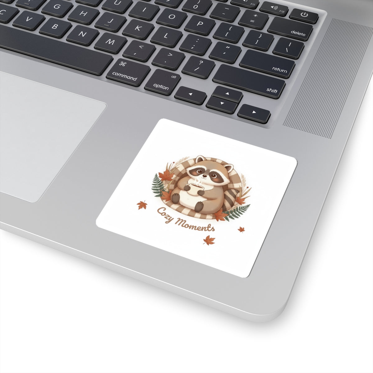 Cozy Moments Raccoon Sticker | cozy critter sticker, winter forest art