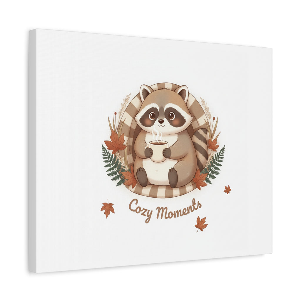 Cozy Moments Raccoon Illustration Canvas, cute animal illustration | winter forest art