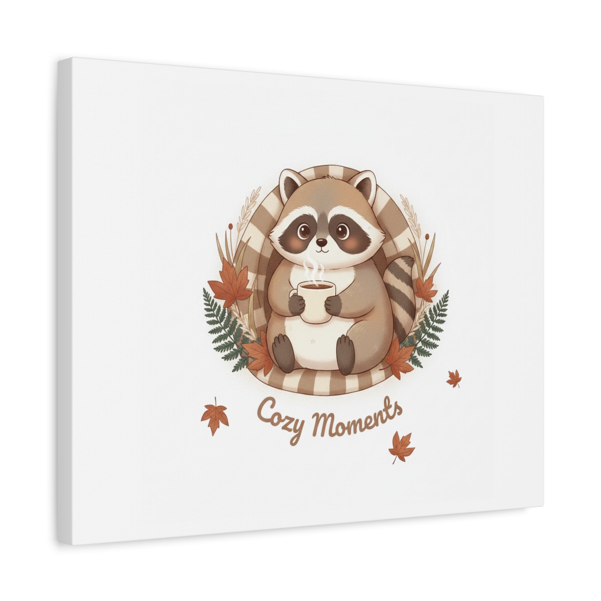 Cozy Moments Raccoon Illustration Canvas, cute animal illustration | winter forest art