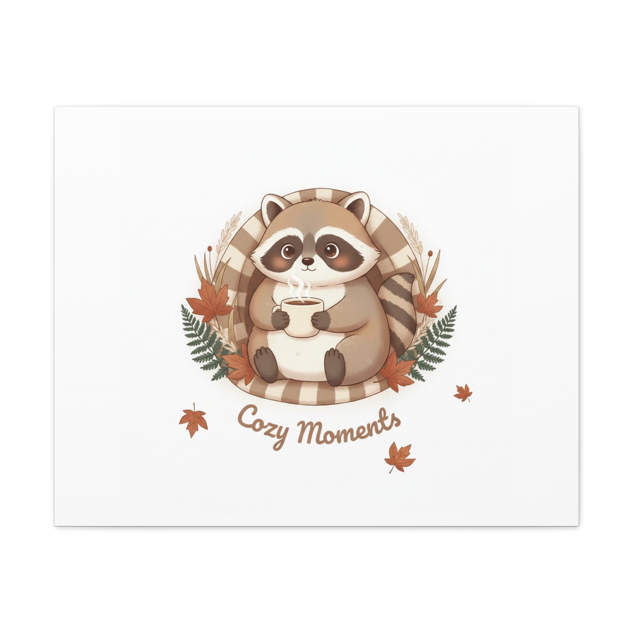 Cozy Moments Raccoon Illustration Canvas, cute animal illustration | winter forest art