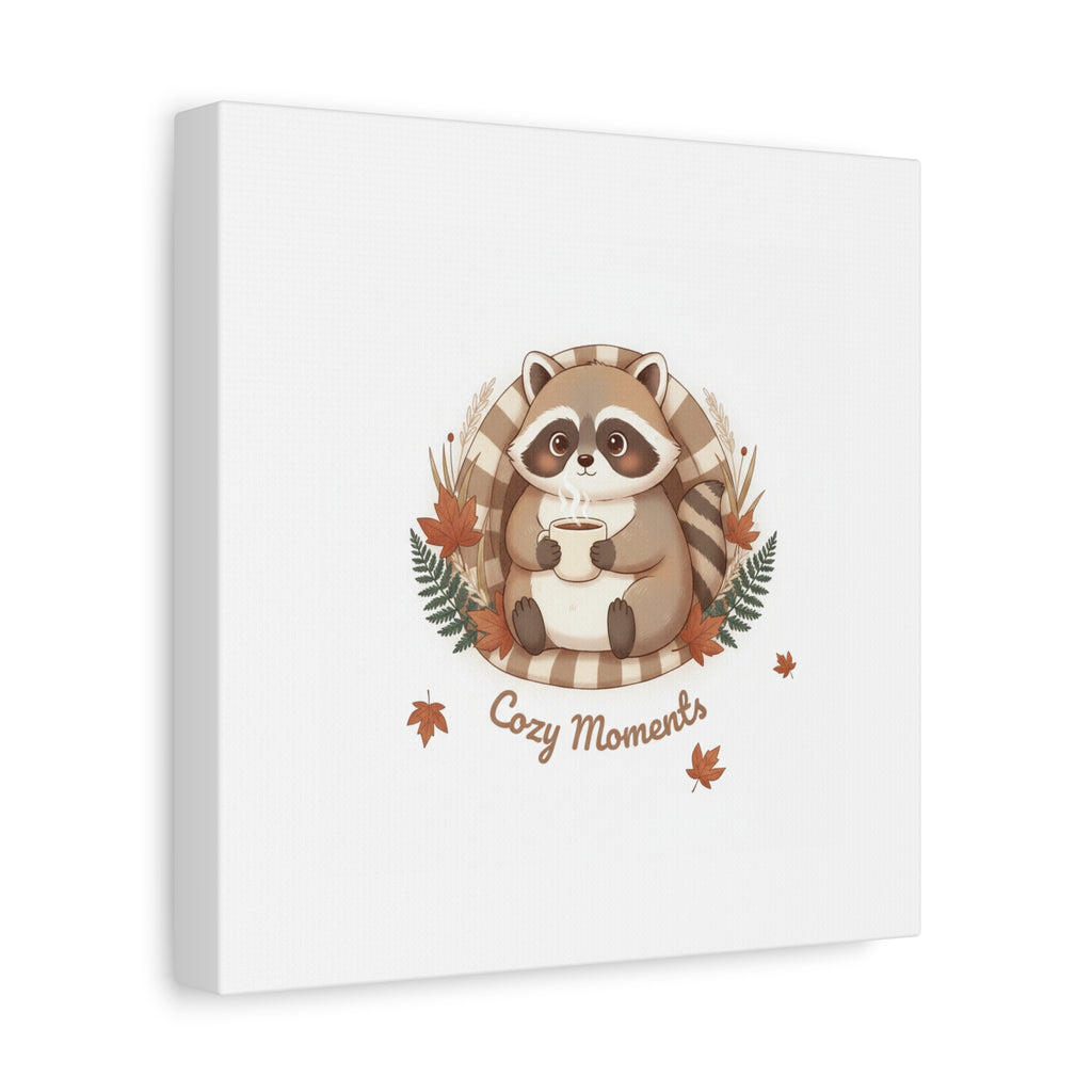 Cozy Moments Raccoon Illustration Canvas, cute animal illustration | winter forest art