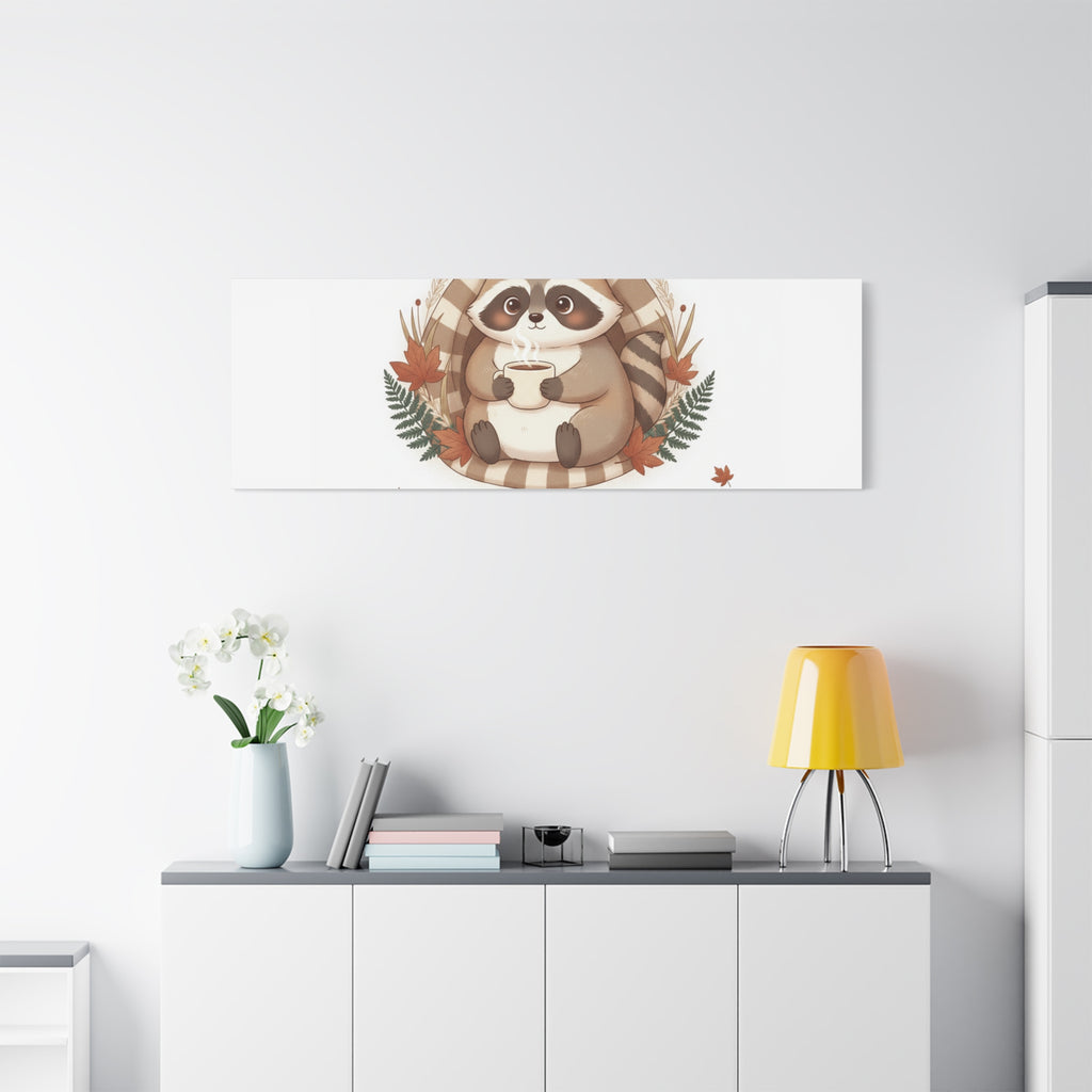 Cozy Moments Raccoon Illustration Canvas, cute animal illustration | winter forest art