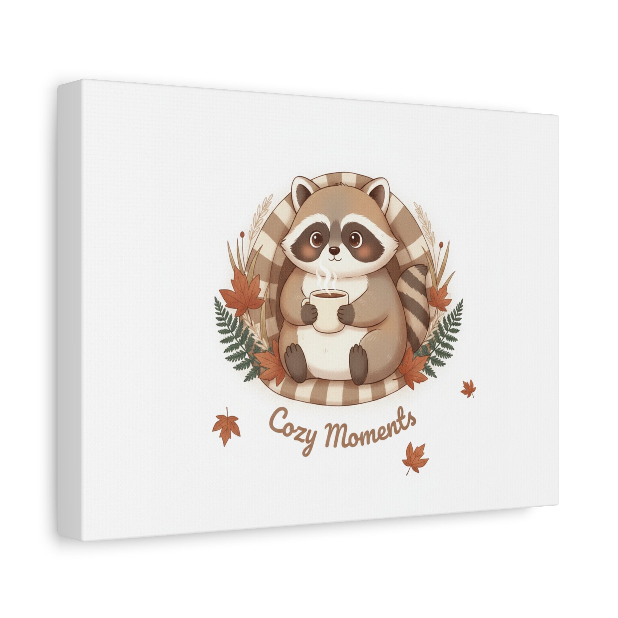 Cozy Moments Raccoon Illustration Canvas, cute animal illustration | winter forest art