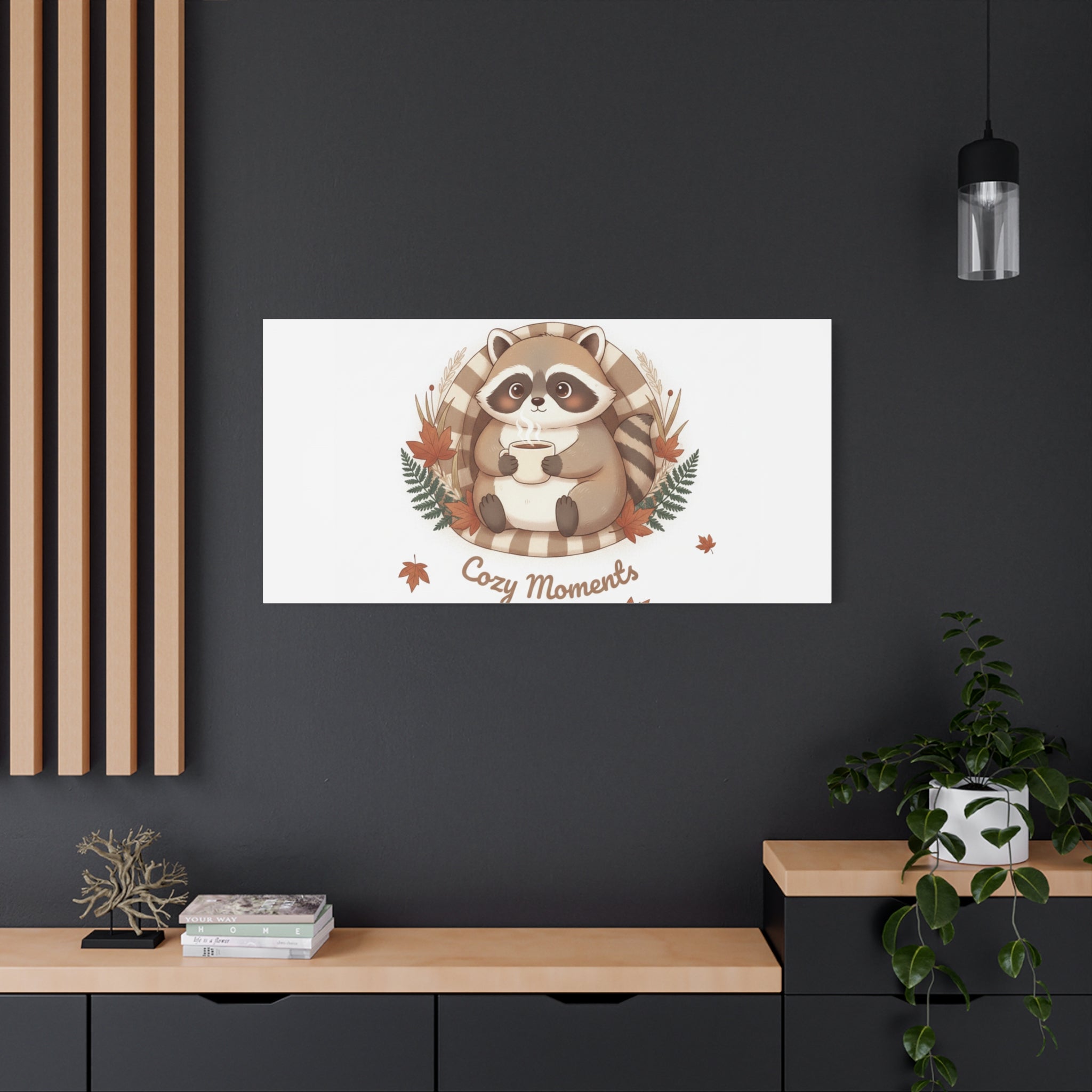 Cozy Moments Raccoon Illustration Canvas, cute animal illustration | winter forest art