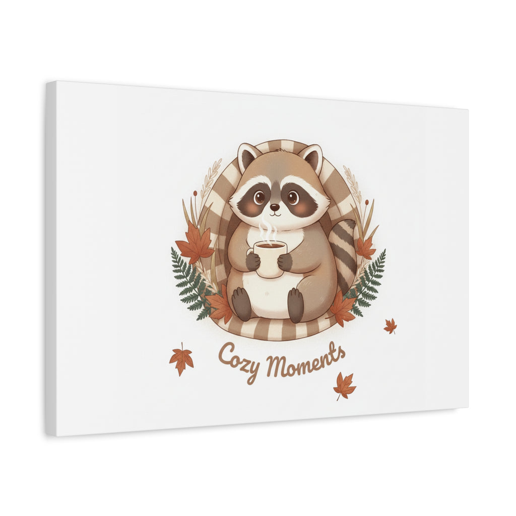 Cozy Moments Raccoon Illustration Canvas, cute animal illustration | winter forest art