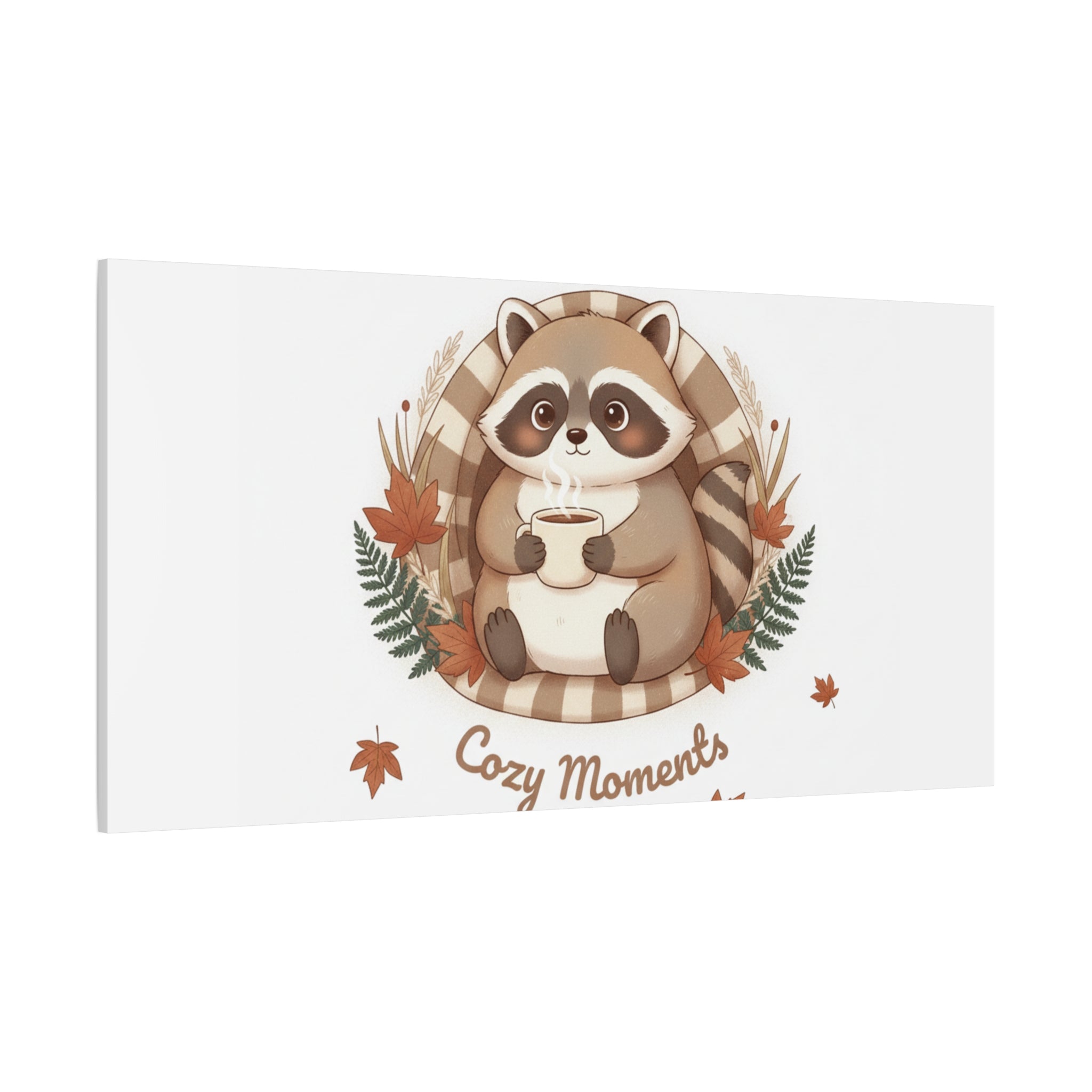 Cozy Moments Raccoon Illustration Canvas, cute animal illustration | winter forest art
