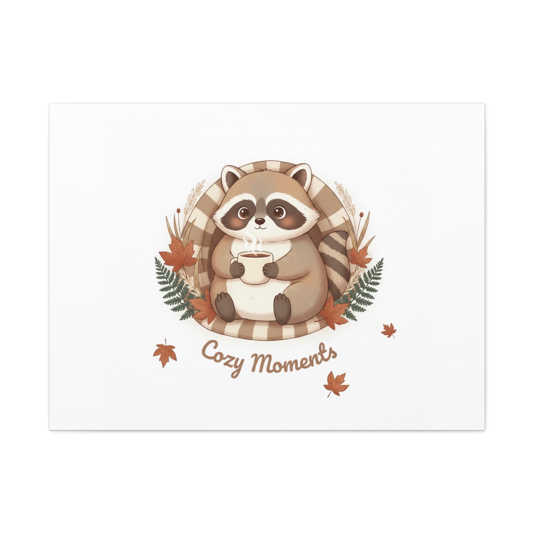 Cozy Moments Raccoon Illustration Canvas, cute animal illustration | winter forest art