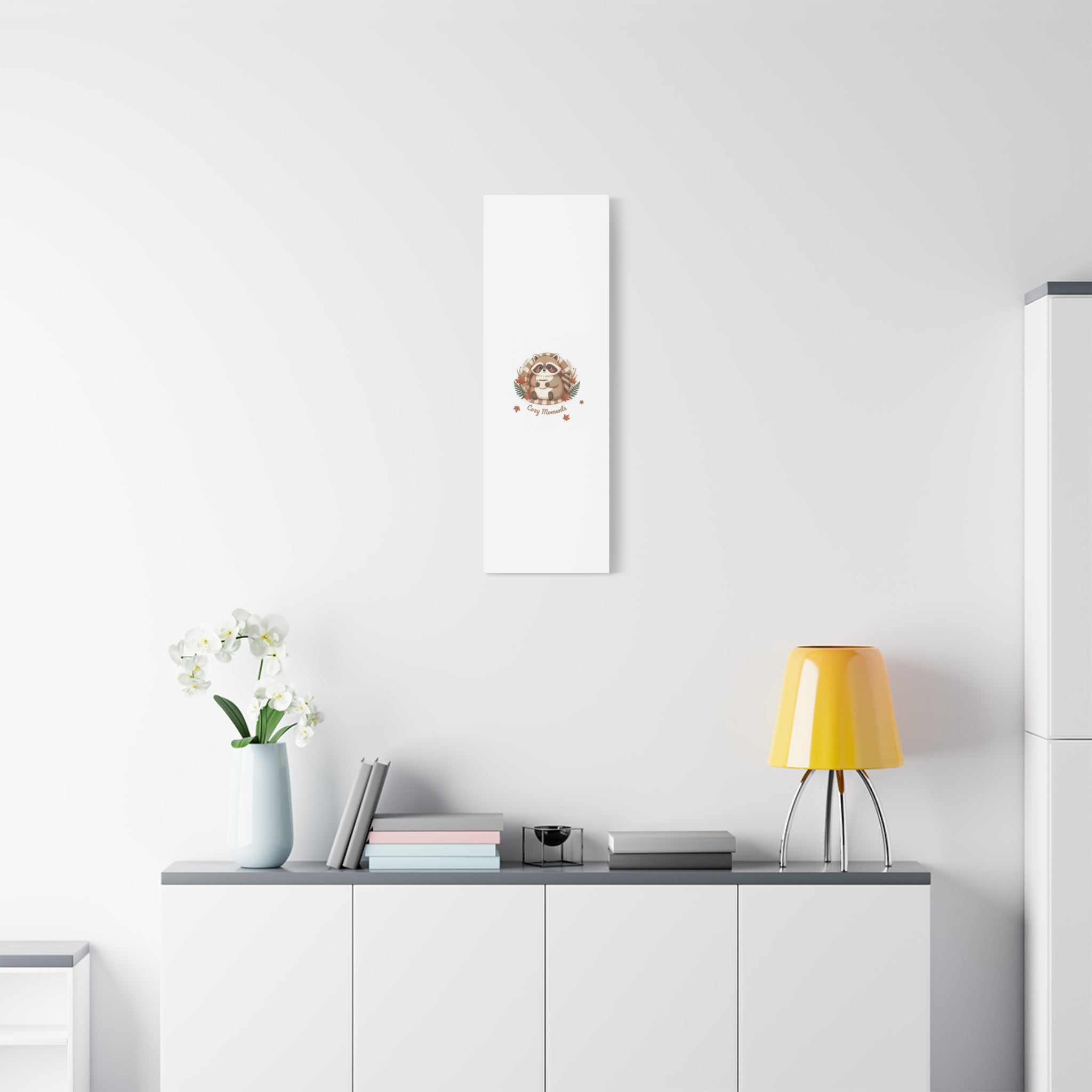 Cozy Moments Raccoon Illustration Canvas, cute animal illustration | winter forest art