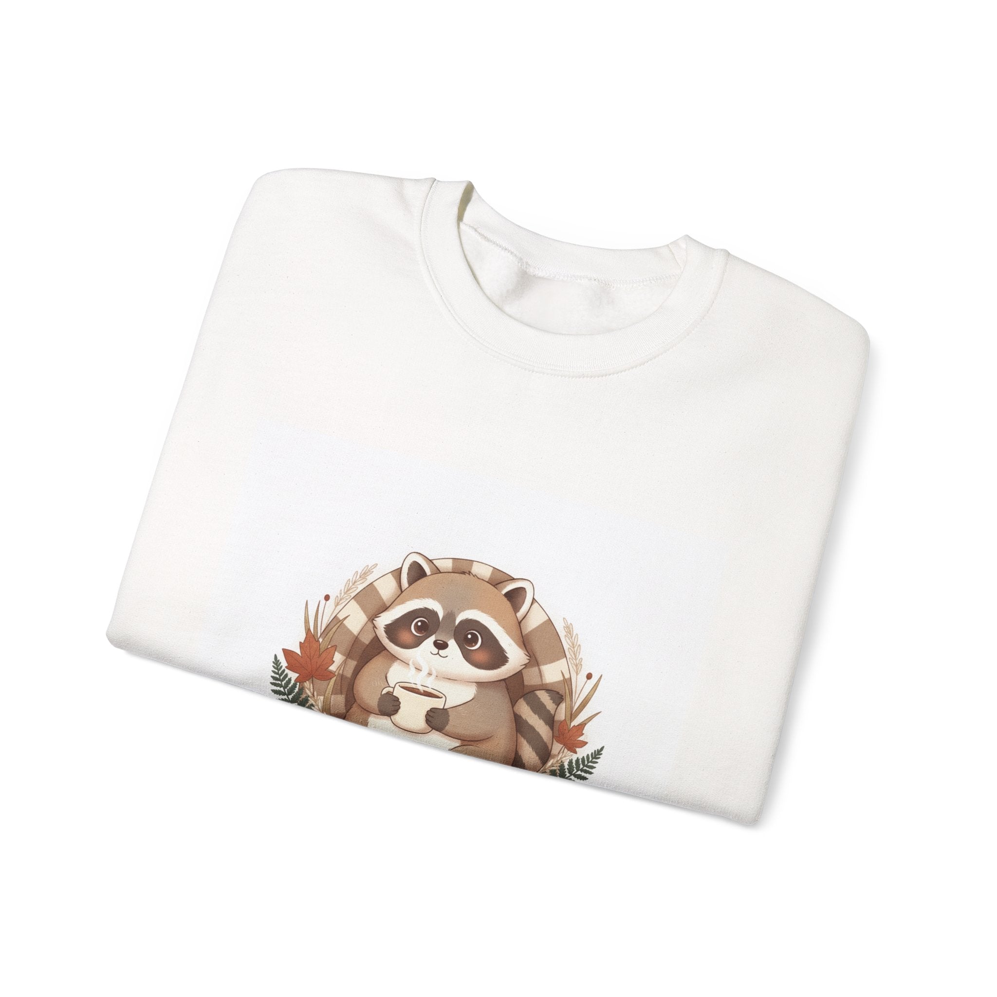 Cozy Raccoon Illustration Sweatshirt | cute animal illustration, winter forest art