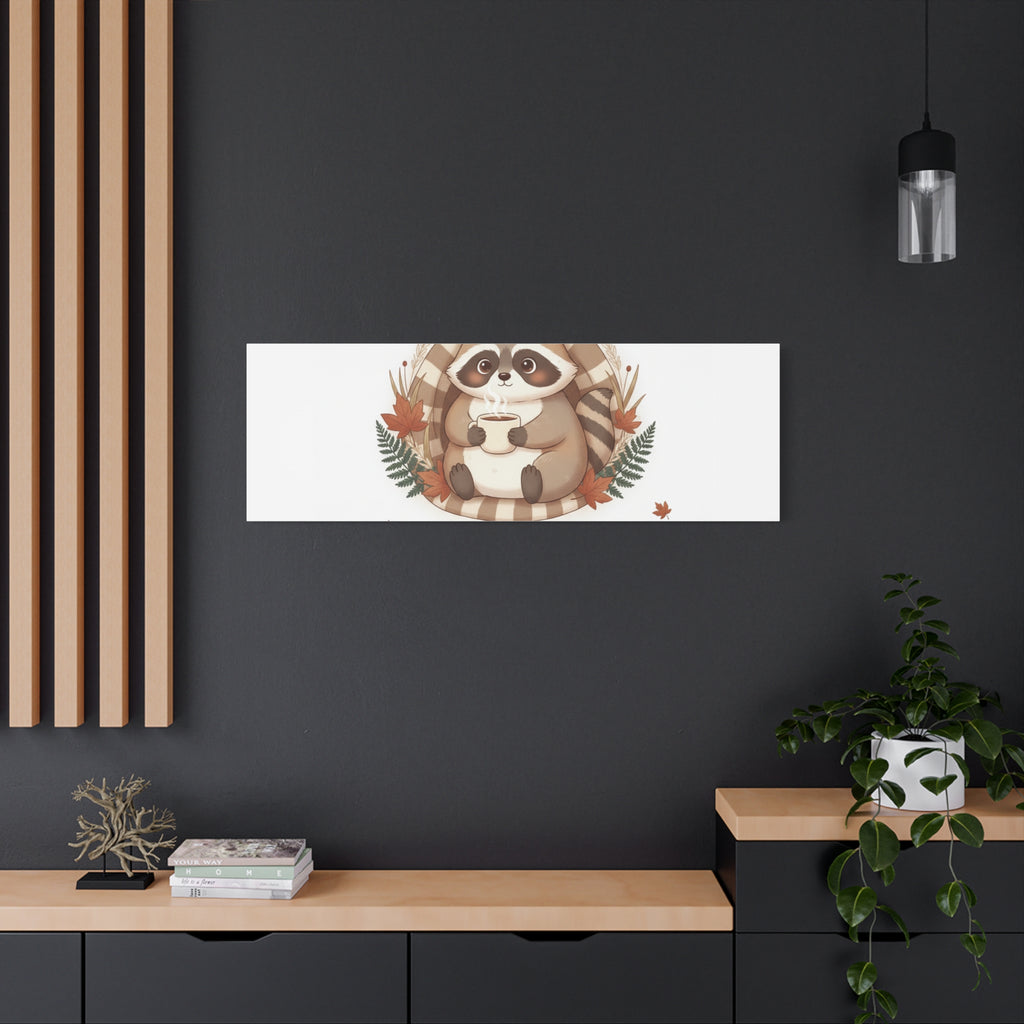 Cozy Moments Raccoon Illustration Canvas, cute animal illustration | winter forest art
