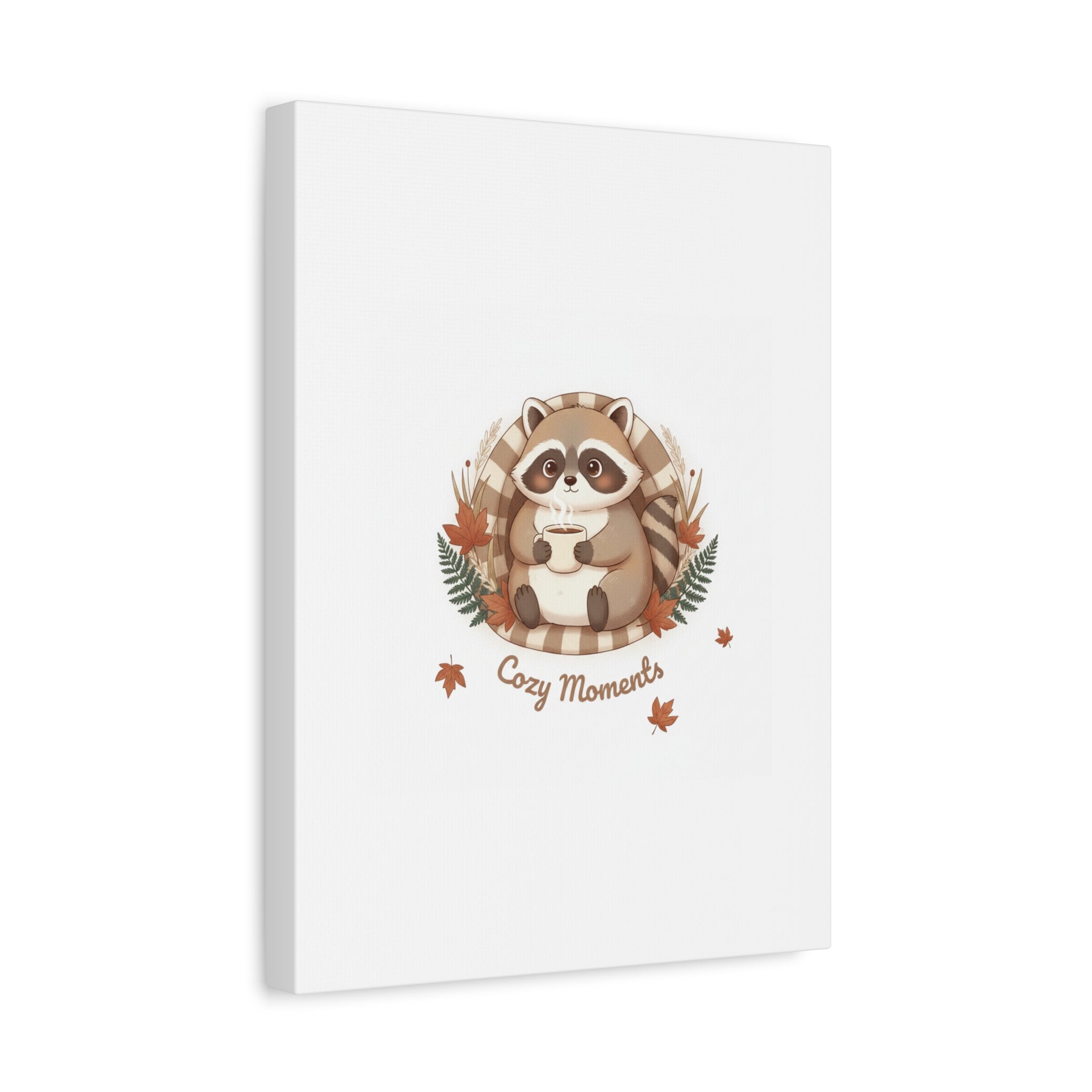 Cozy Moments Raccoon Illustration Canvas, cute animal illustration | winter forest art