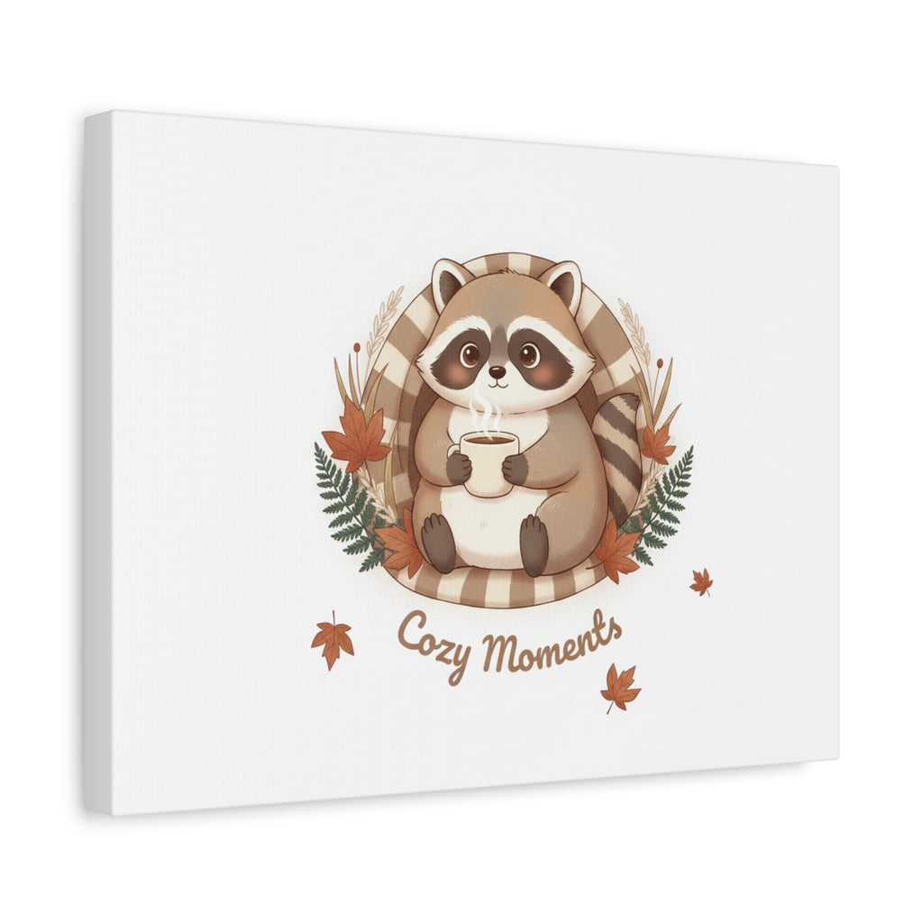 Cozy Moments Raccoon Illustration Canvas, cute animal illustration | winter forest art