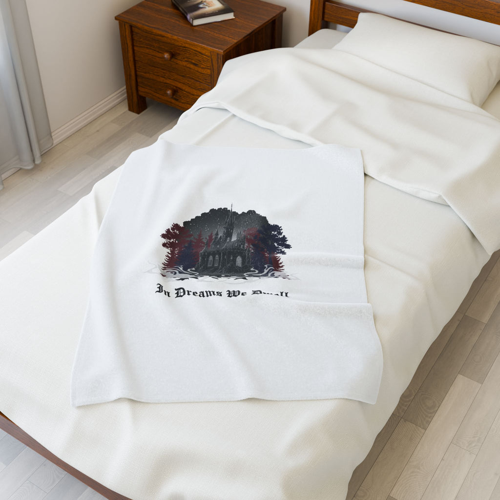 In Dreams We Dwell Castlecore Velveteen Blanket | Medieval Goth, Dark Academia Home