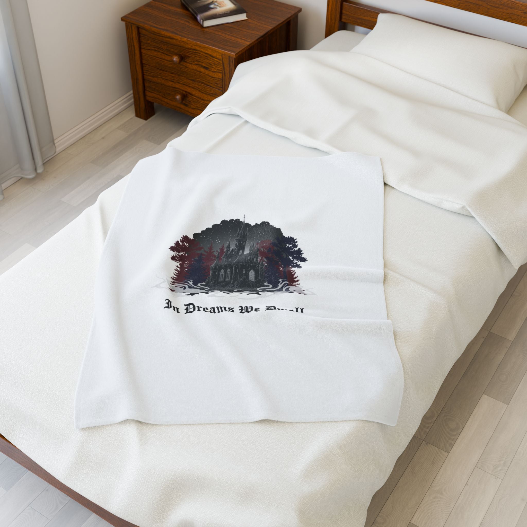 In Dreams We Dwell Castlecore Velveteen Blanket | Medieval Goth, Dark Academia Home