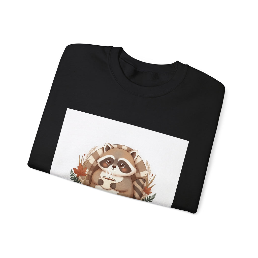Cozy Raccoon Illustration Sweatshirt | cute animal illustration, winter forest art
