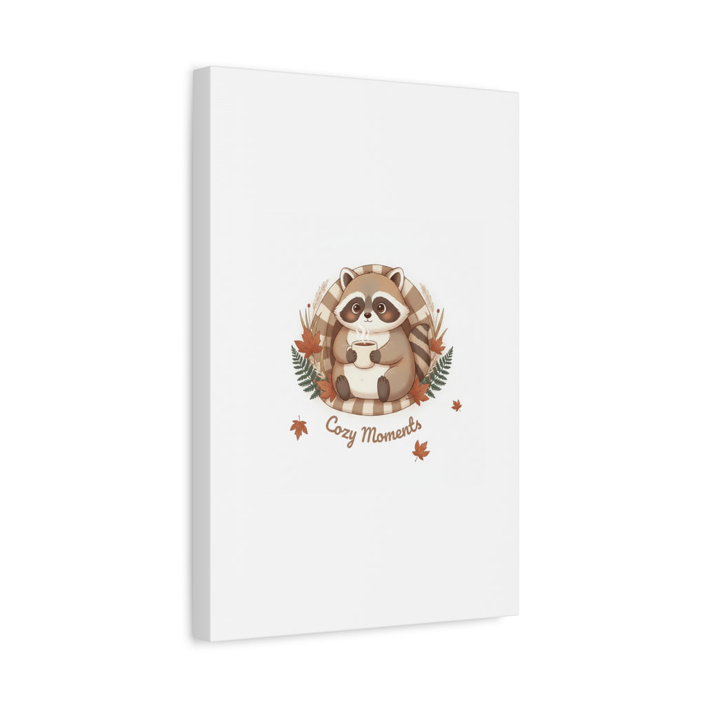 Cozy Moments Raccoon Illustration Canvas, cute animal illustration | winter forest art