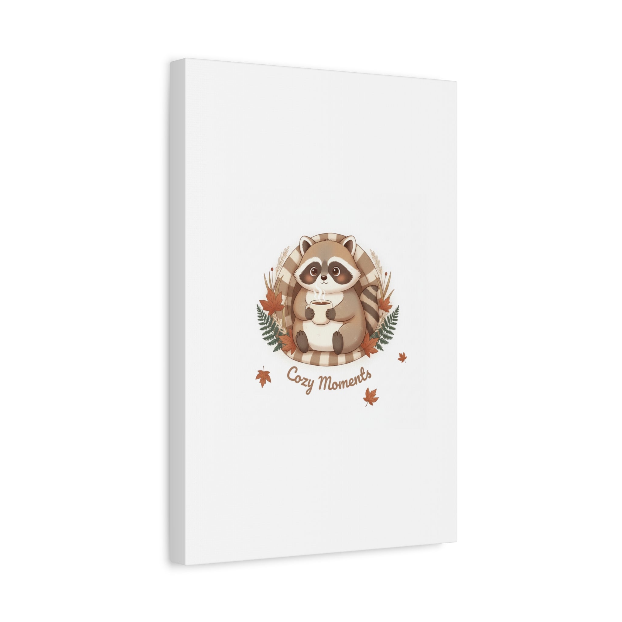 Cozy Moments Raccoon Illustration Canvas, cute animal illustration | winter forest art