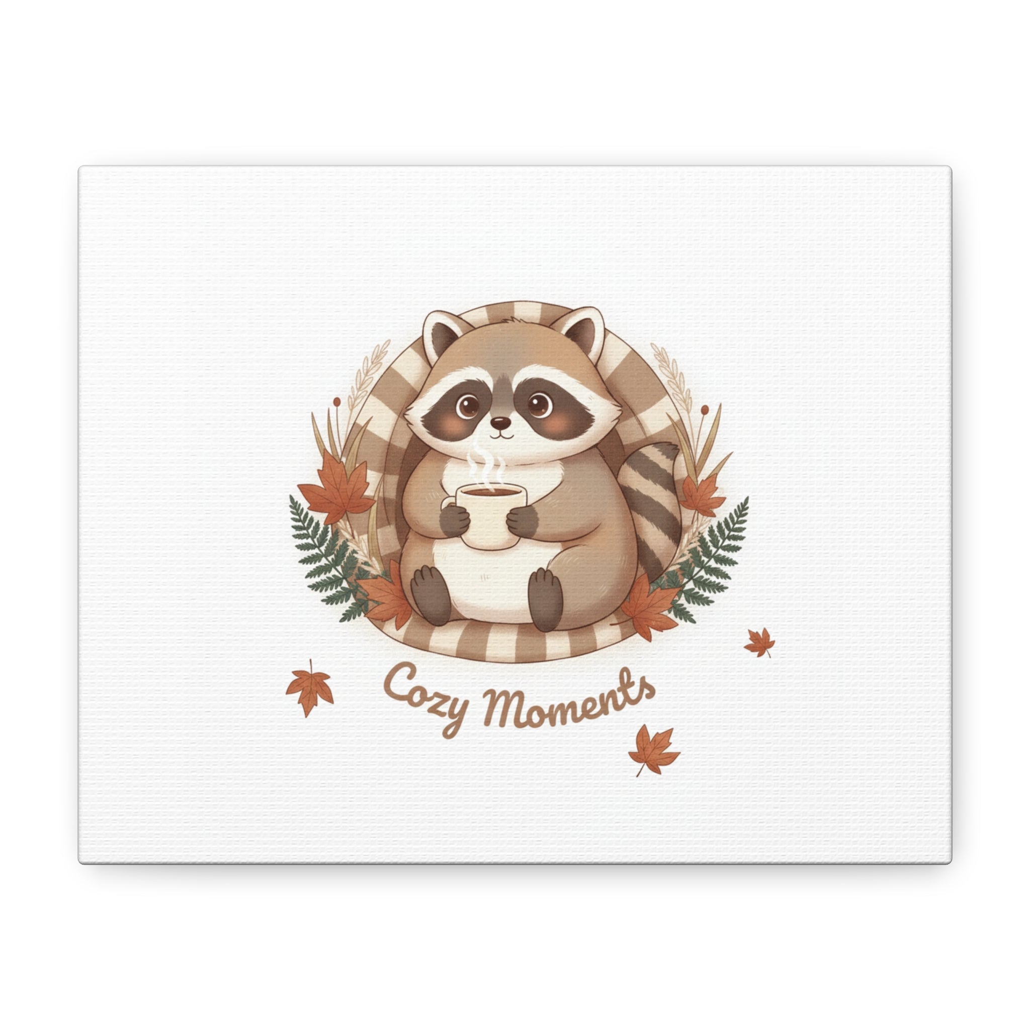 Cozy Moments Raccoon Illustration Canvas, cute animal illustration | winter forest art