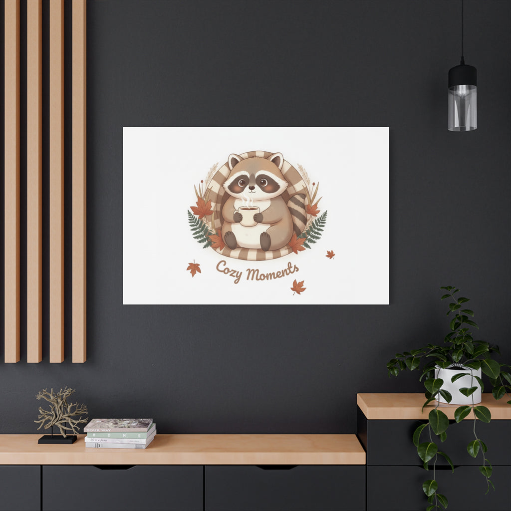 Cozy Moments Raccoon Illustration Canvas, cute animal illustration | winter forest art