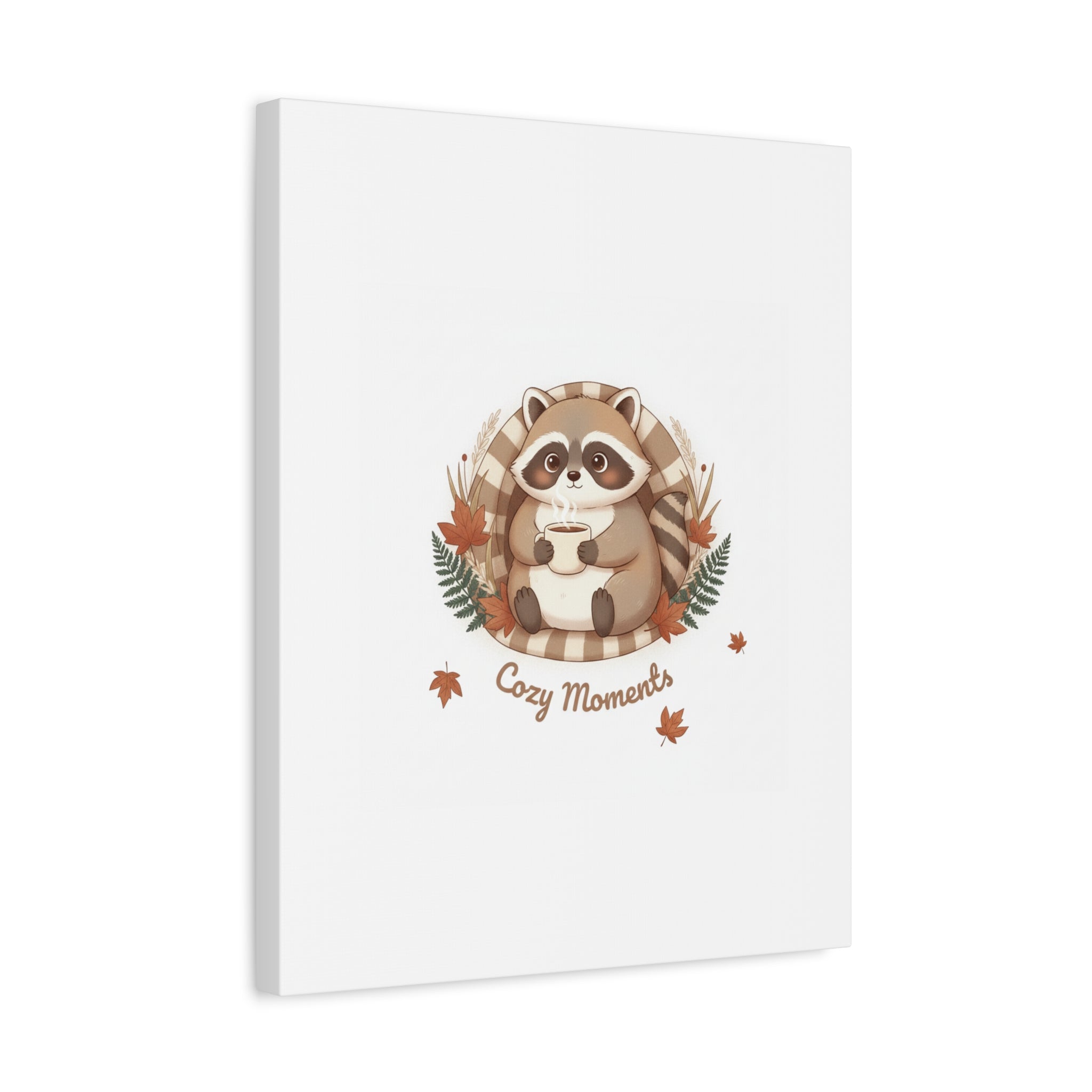 Cozy Moments Raccoon Illustration Canvas, cute animal illustration | winter forest art