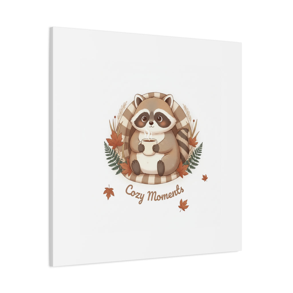 Cozy Moments Raccoon Illustration Canvas, cute animal illustration | winter forest art
