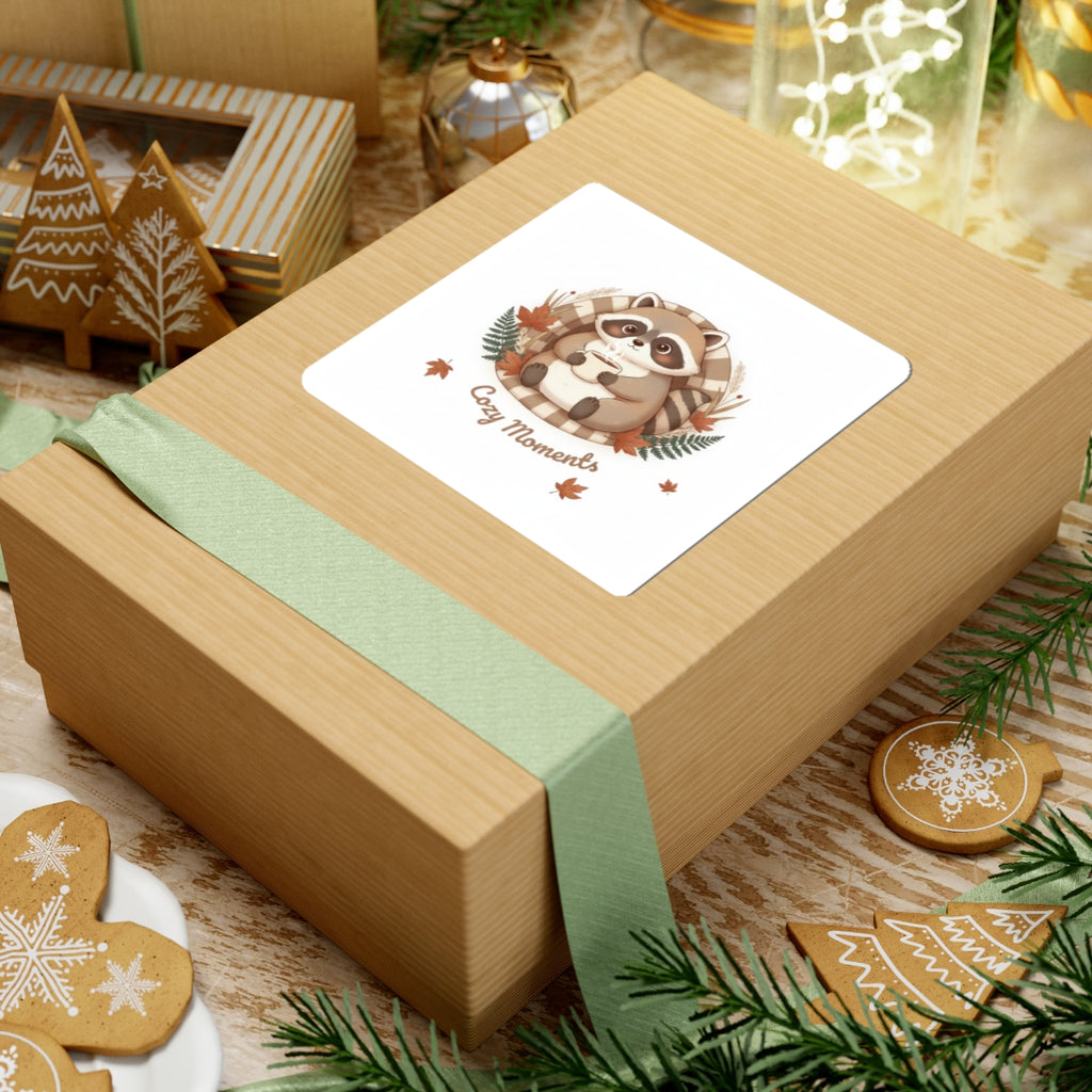 Cozy Moments Raccoon Sticker | cozy critter sticker, winter forest art