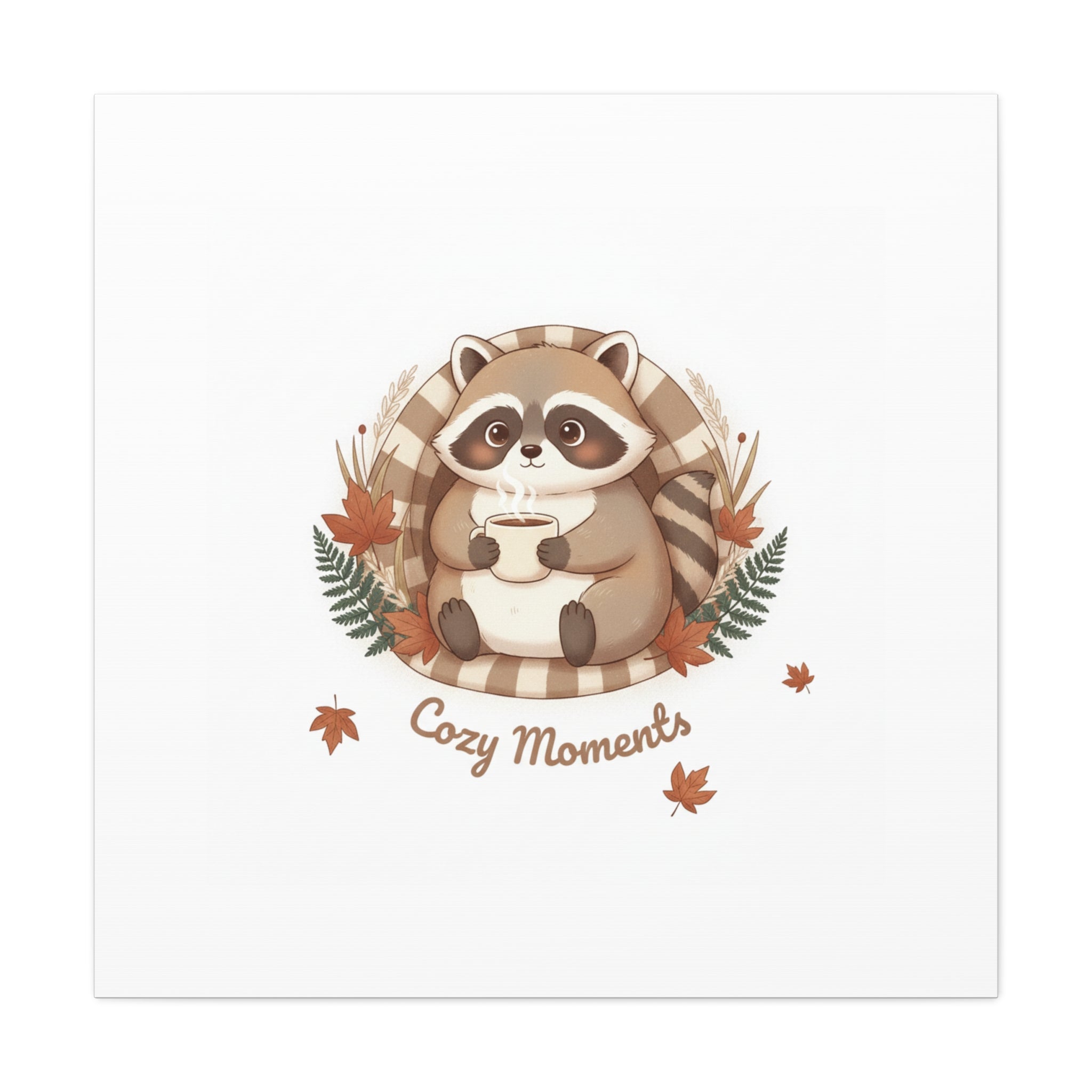 Cozy Moments Raccoon Illustration Canvas, cute animal illustration | winter forest art