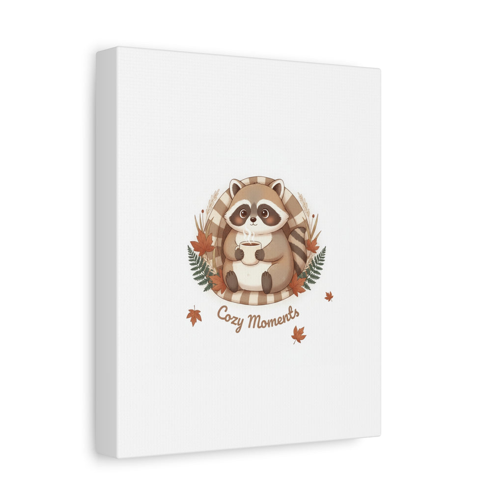 Cozy Moments Raccoon Illustration Canvas, cute animal illustration | winter forest art