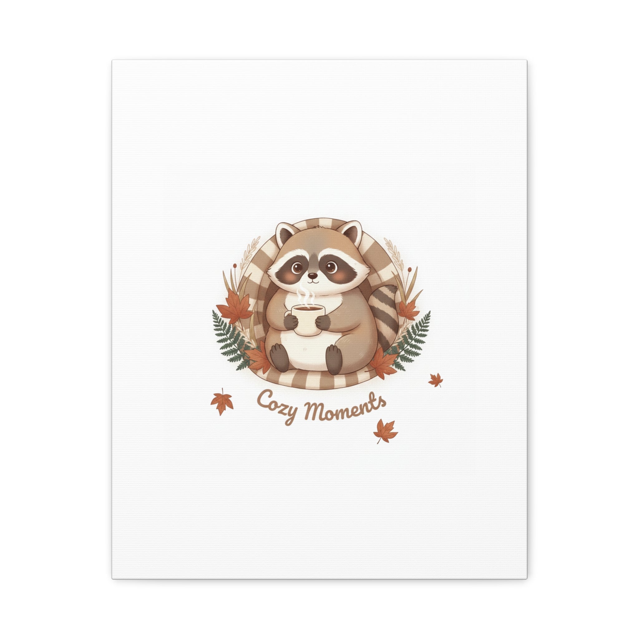 Cozy Moments Raccoon Illustration Canvas, cute animal illustration | winter forest art