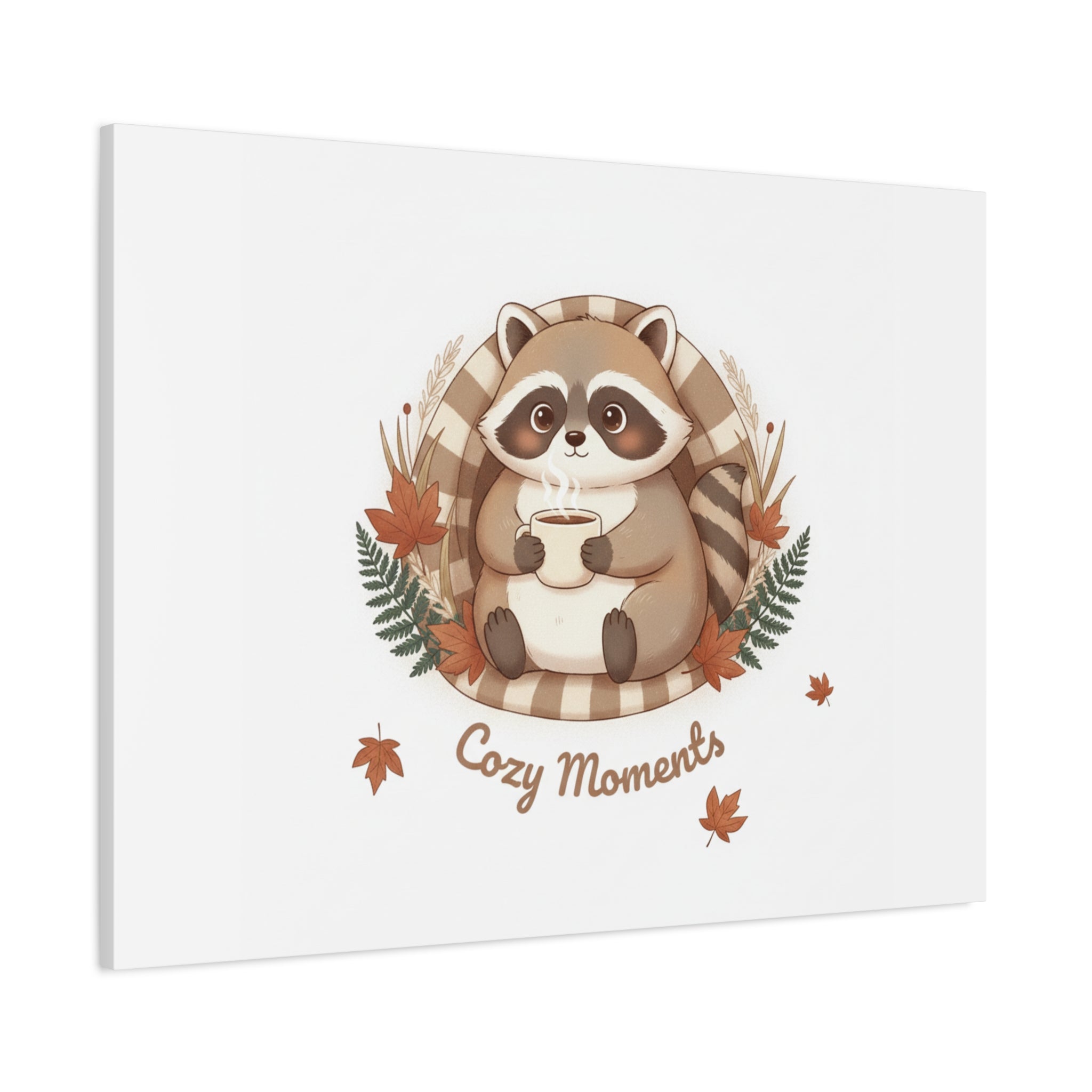 Cozy Moments Raccoon Illustration Canvas, cute animal illustration | winter forest art