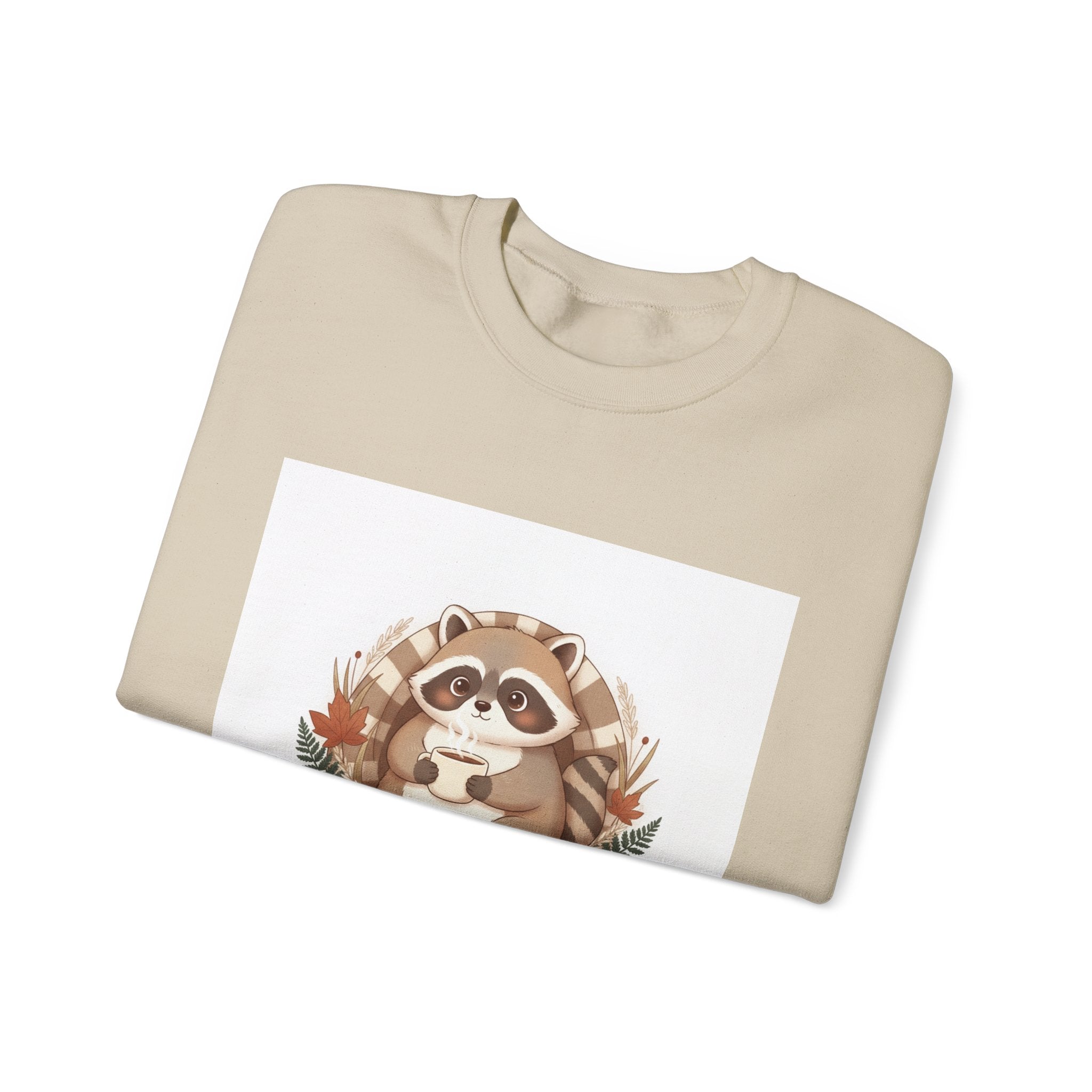 Cozy Raccoon Illustration Sweatshirt | cute animal illustration, winter forest art