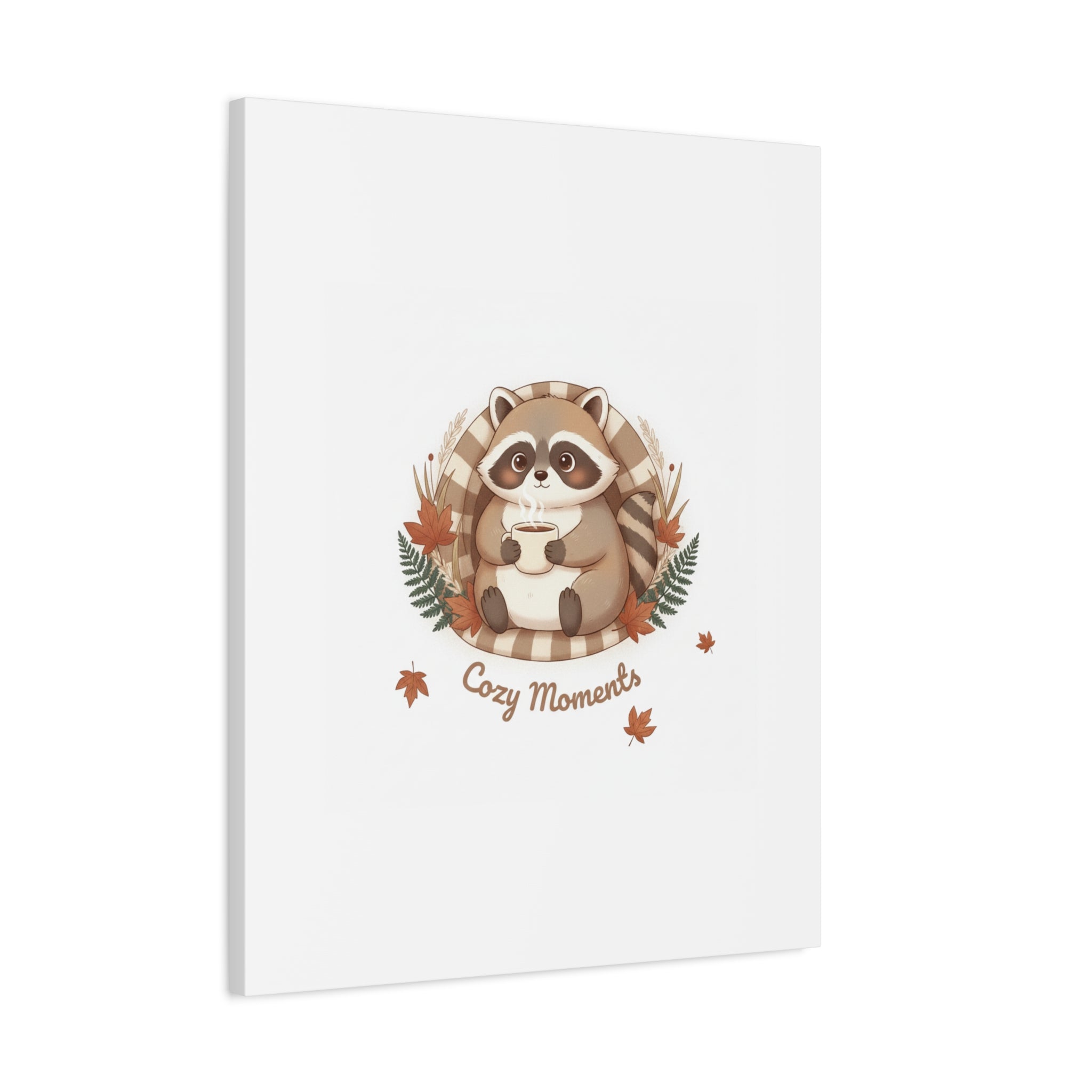 Cozy Moments Raccoon Illustration Canvas, cute animal illustration | winter forest art