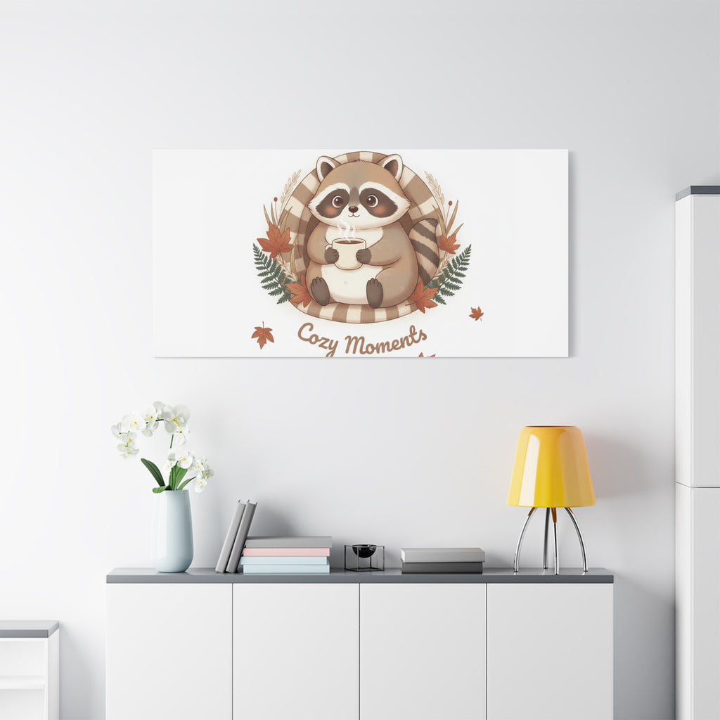Cozy Moments Raccoon Illustration Canvas, cute animal illustration | winter forest art