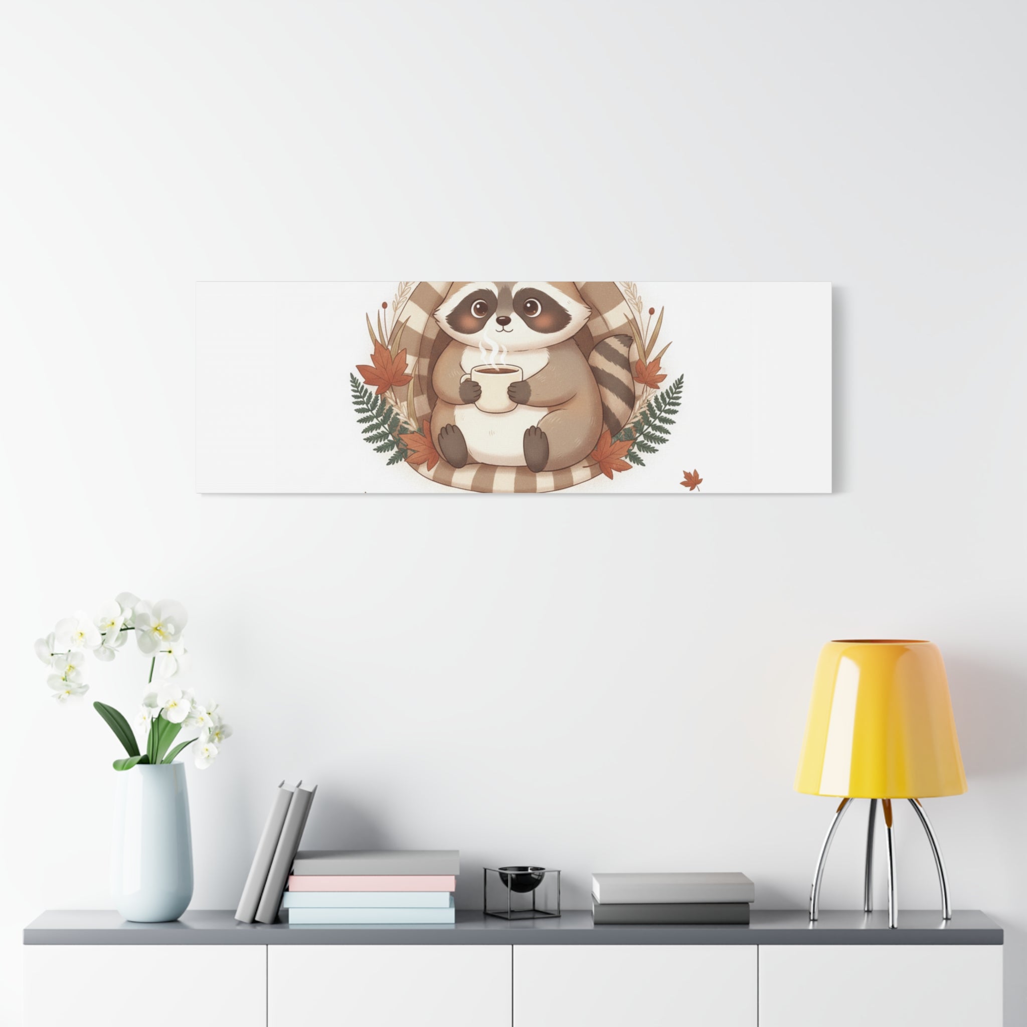 Cozy Moments Raccoon Illustration Canvas, cute animal illustration | winter forest art