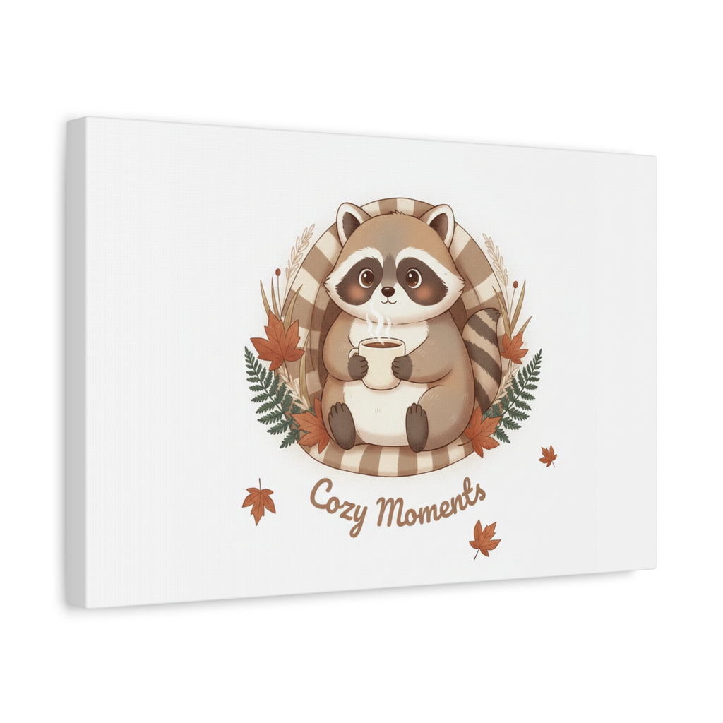 Cozy Moments Raccoon Illustration Canvas, cute animal illustration | winter forest art