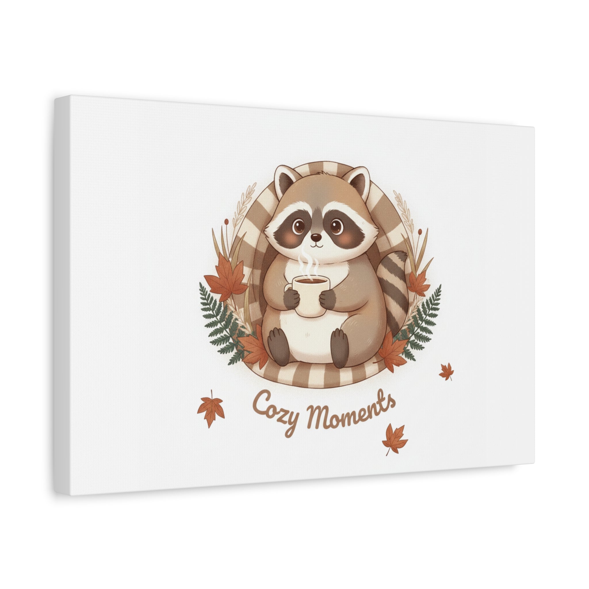 Cozy Moments Raccoon Illustration Canvas, cute animal illustration | winter forest art