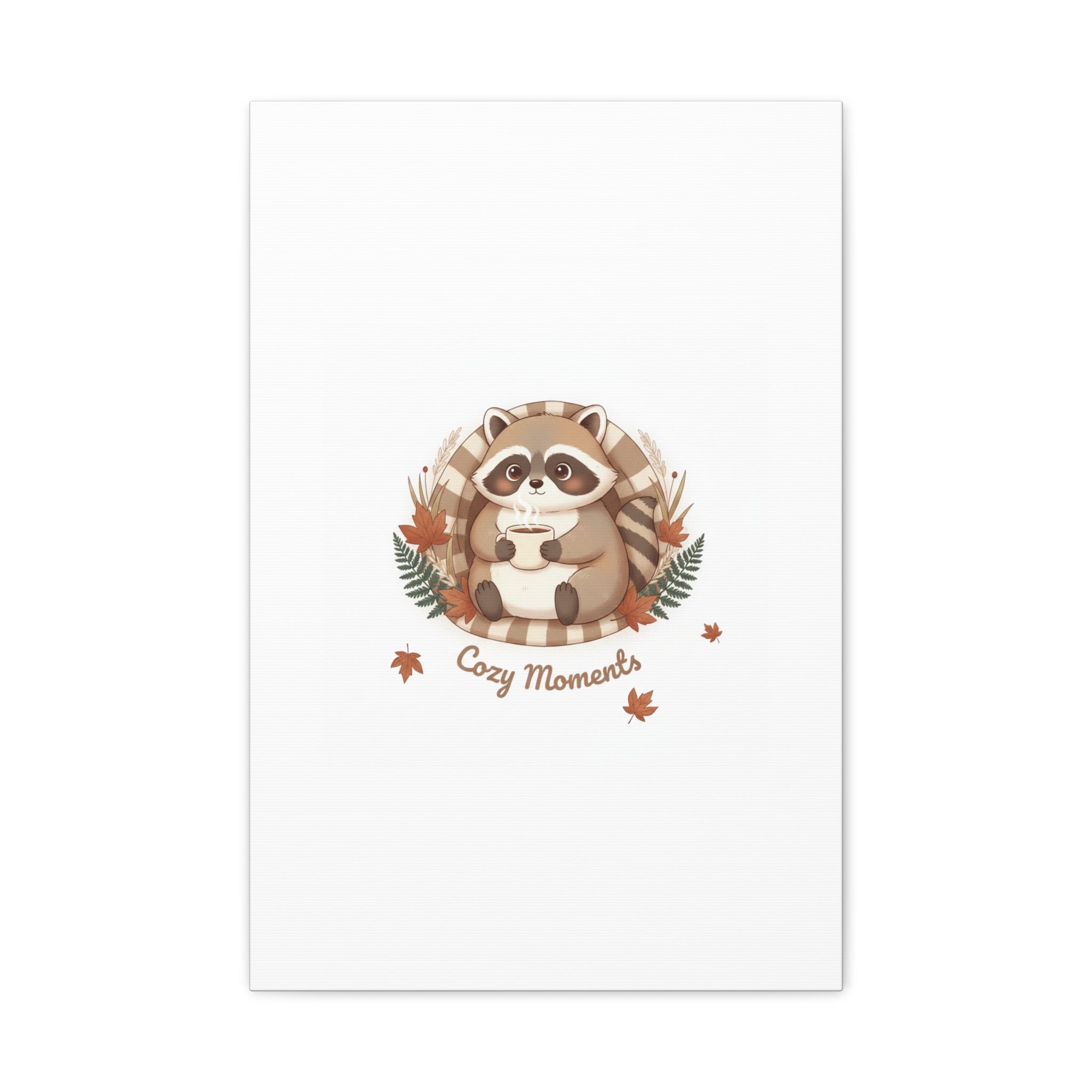 Cozy Moments Raccoon Illustration Canvas, cute animal illustration | winter forest art