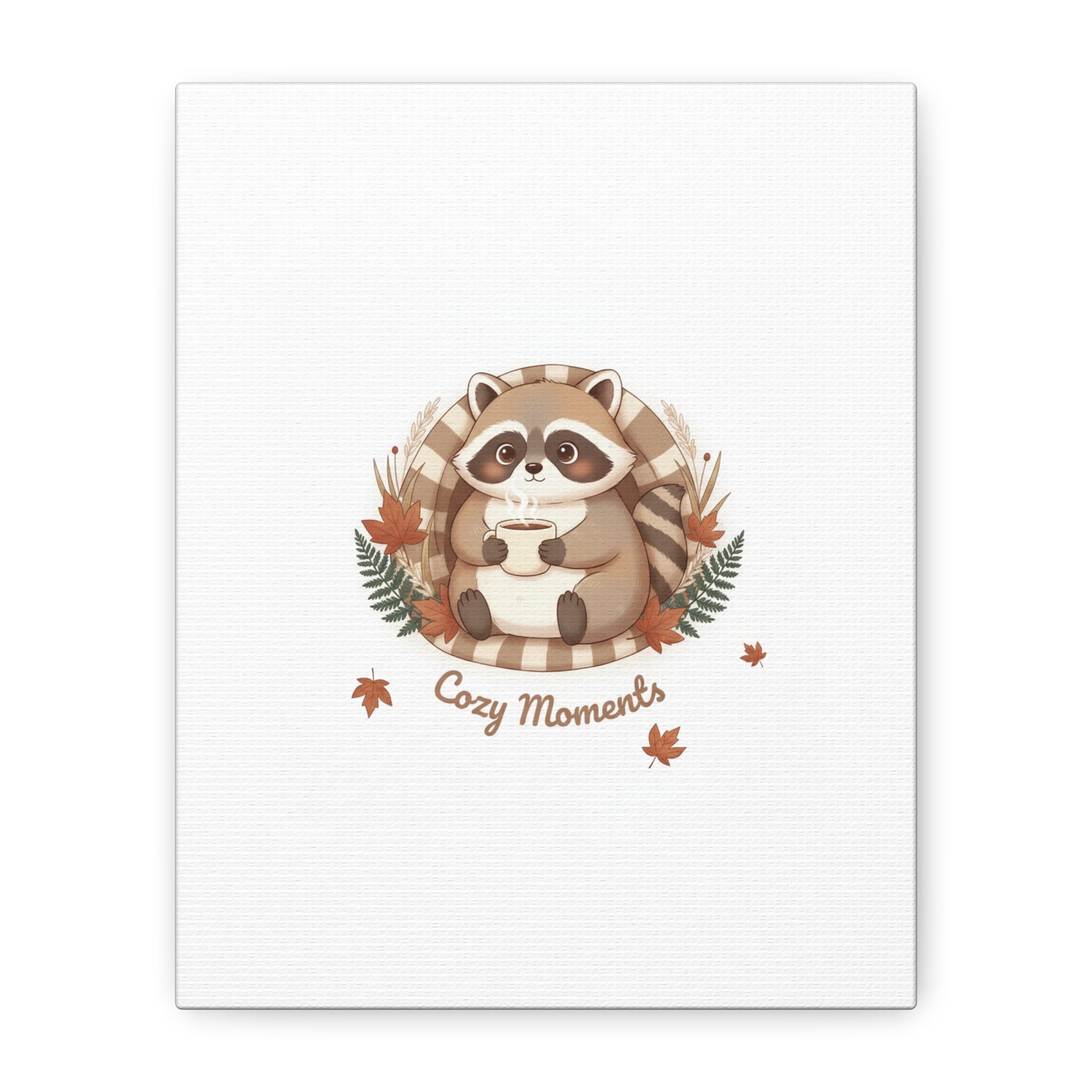 Cozy Moments Raccoon Illustration Canvas, cute animal illustration | winter forest art