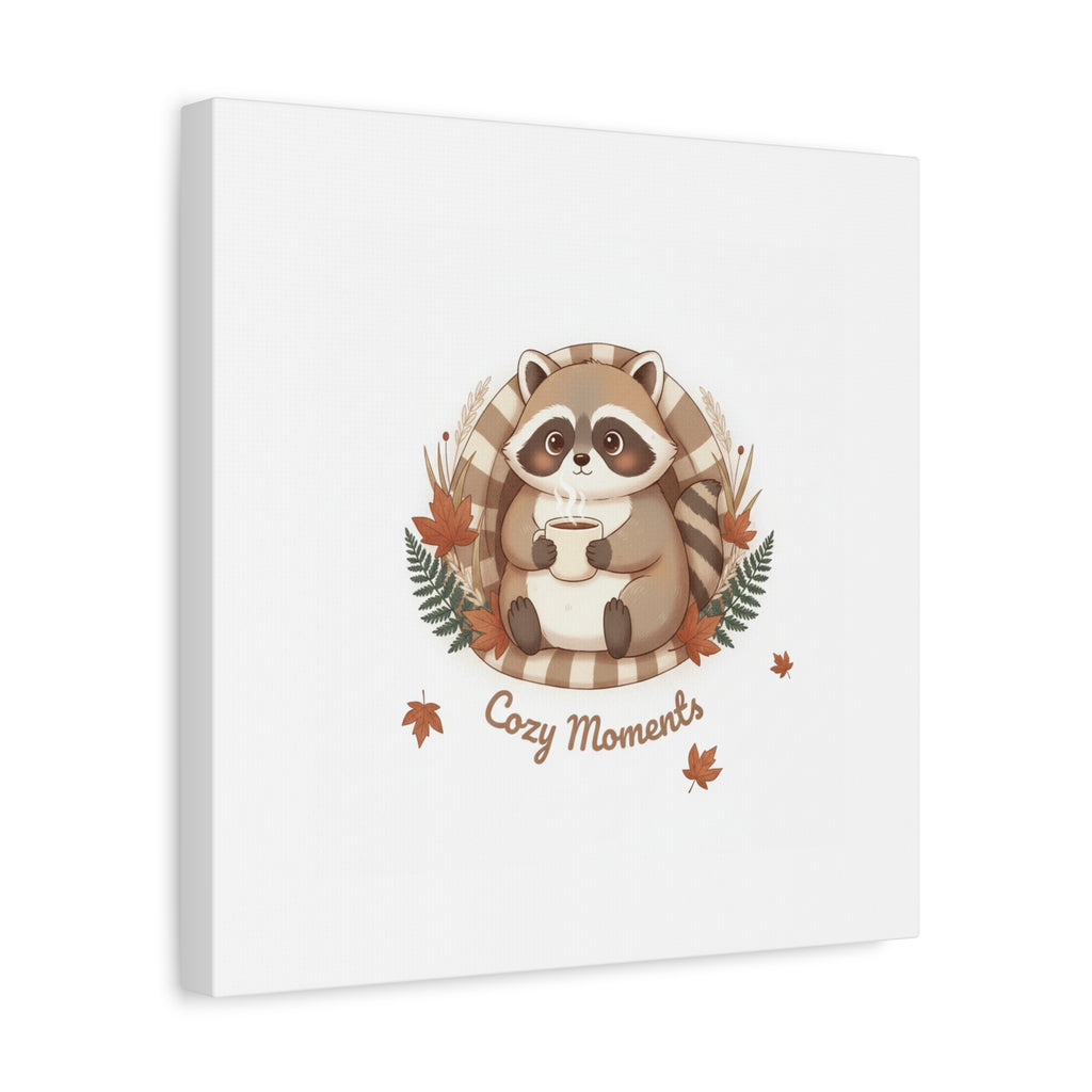 Cozy Moments Raccoon Illustration Canvas, cute animal illustration | winter forest art