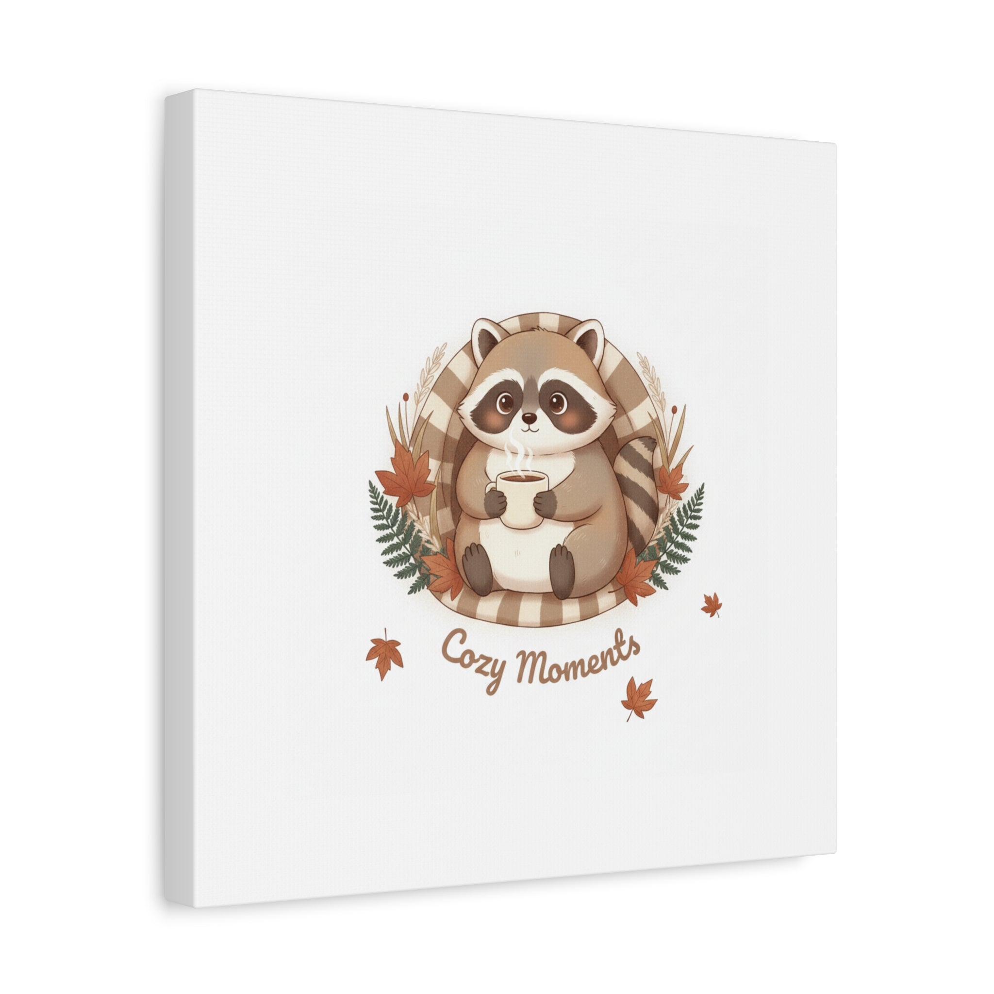 Cozy Moments Raccoon Illustration Canvas, cute animal illustration | winter forest art