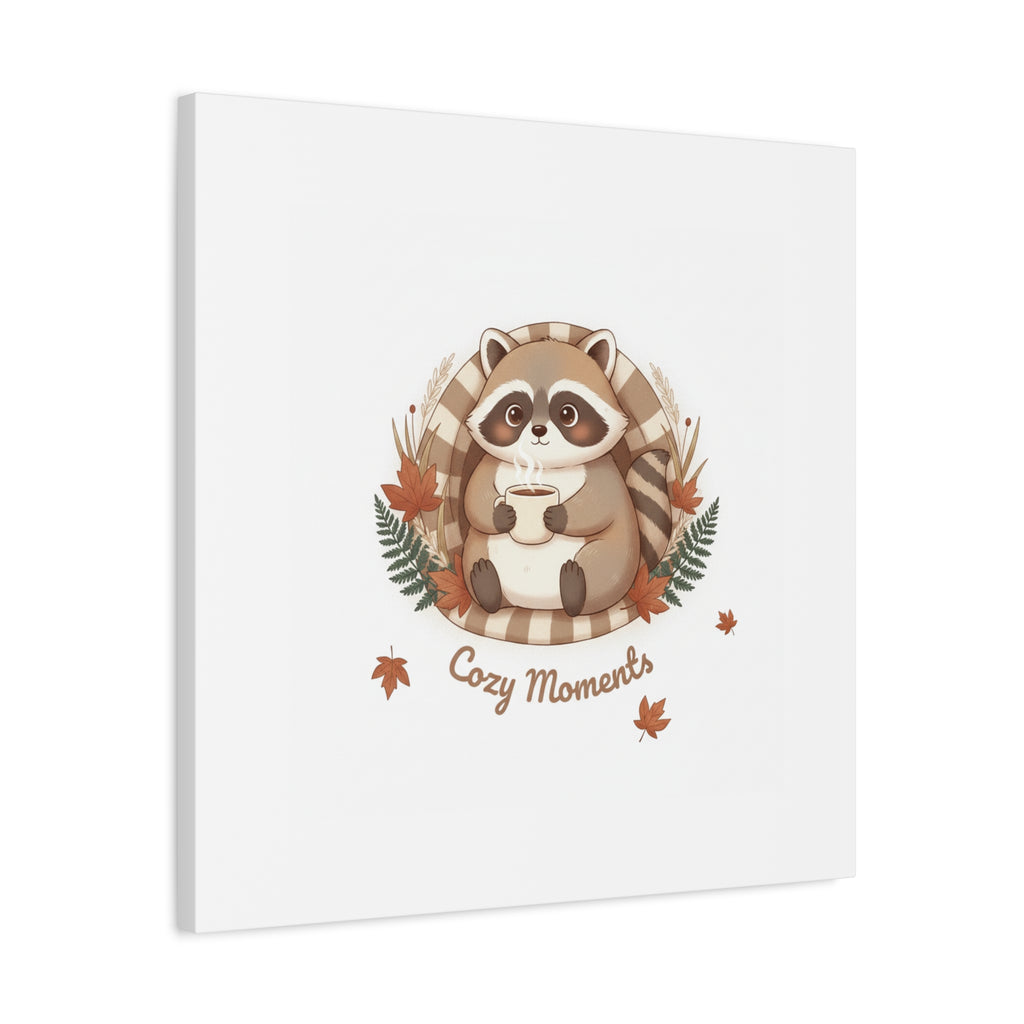 Cozy Moments Raccoon Illustration Canvas, cute animal illustration | winter forest art