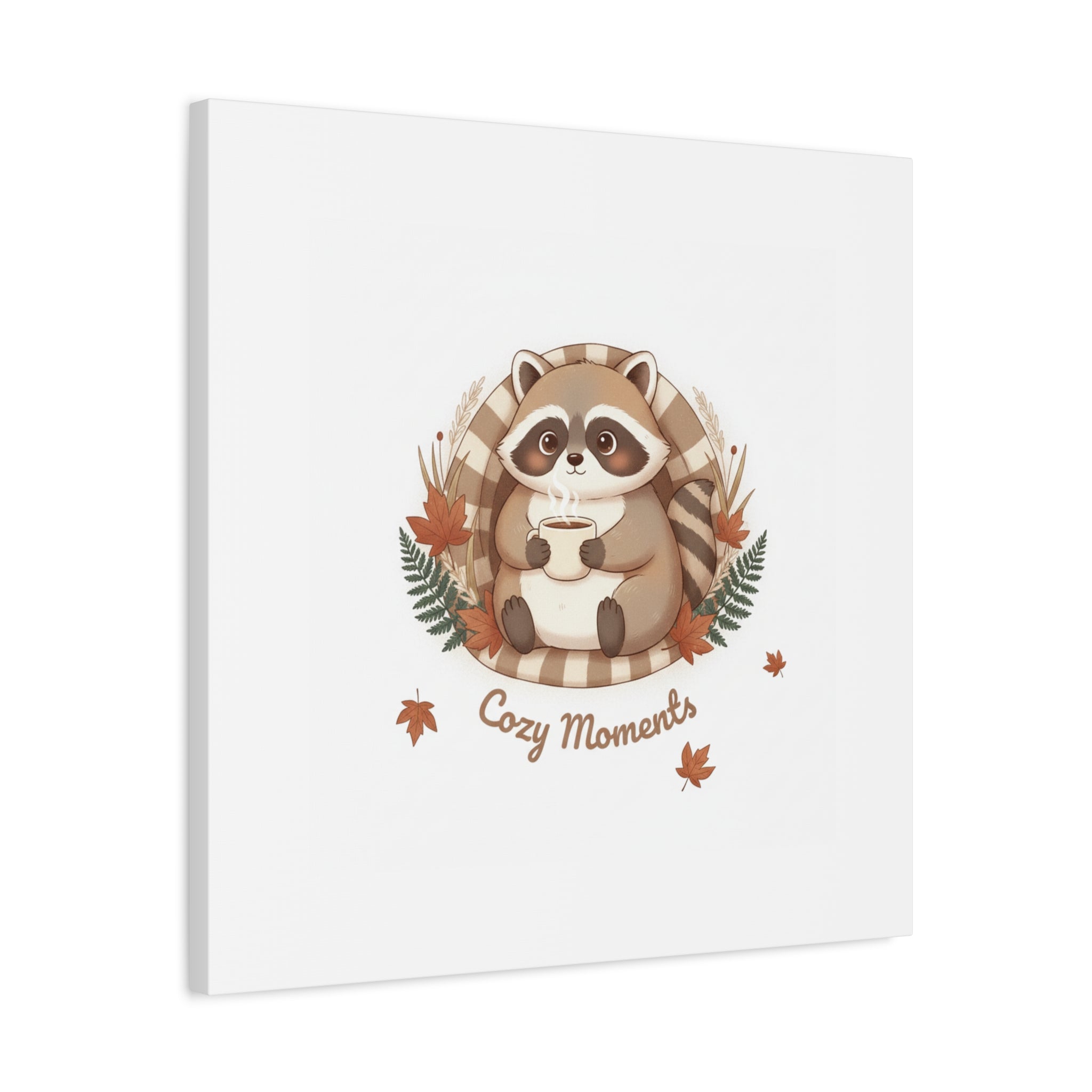 Cozy Moments Raccoon Illustration Canvas, cute animal illustration | winter forest art