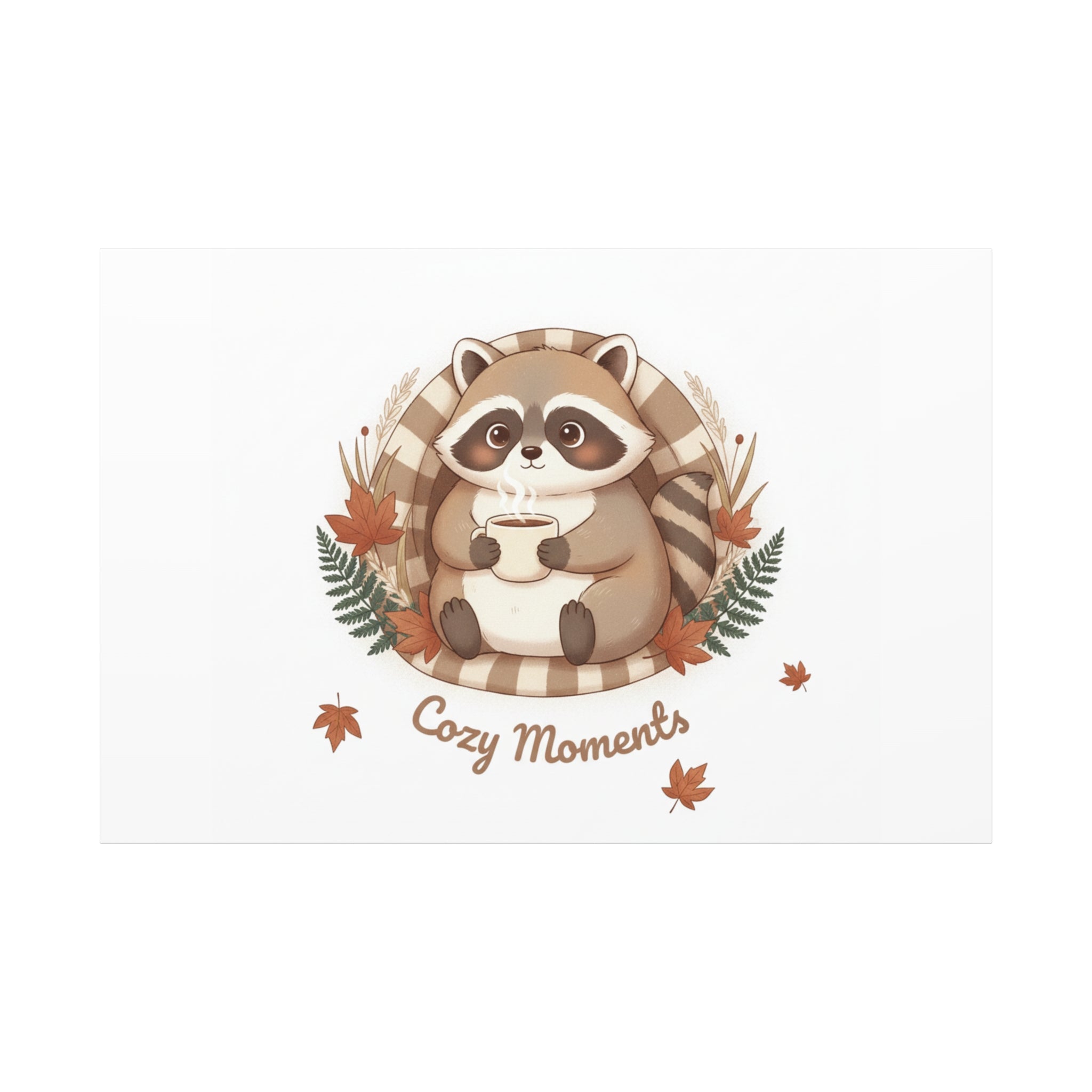 Cozy Moments Raccoon Illustration Canvas, cute animal illustration | winter forest art