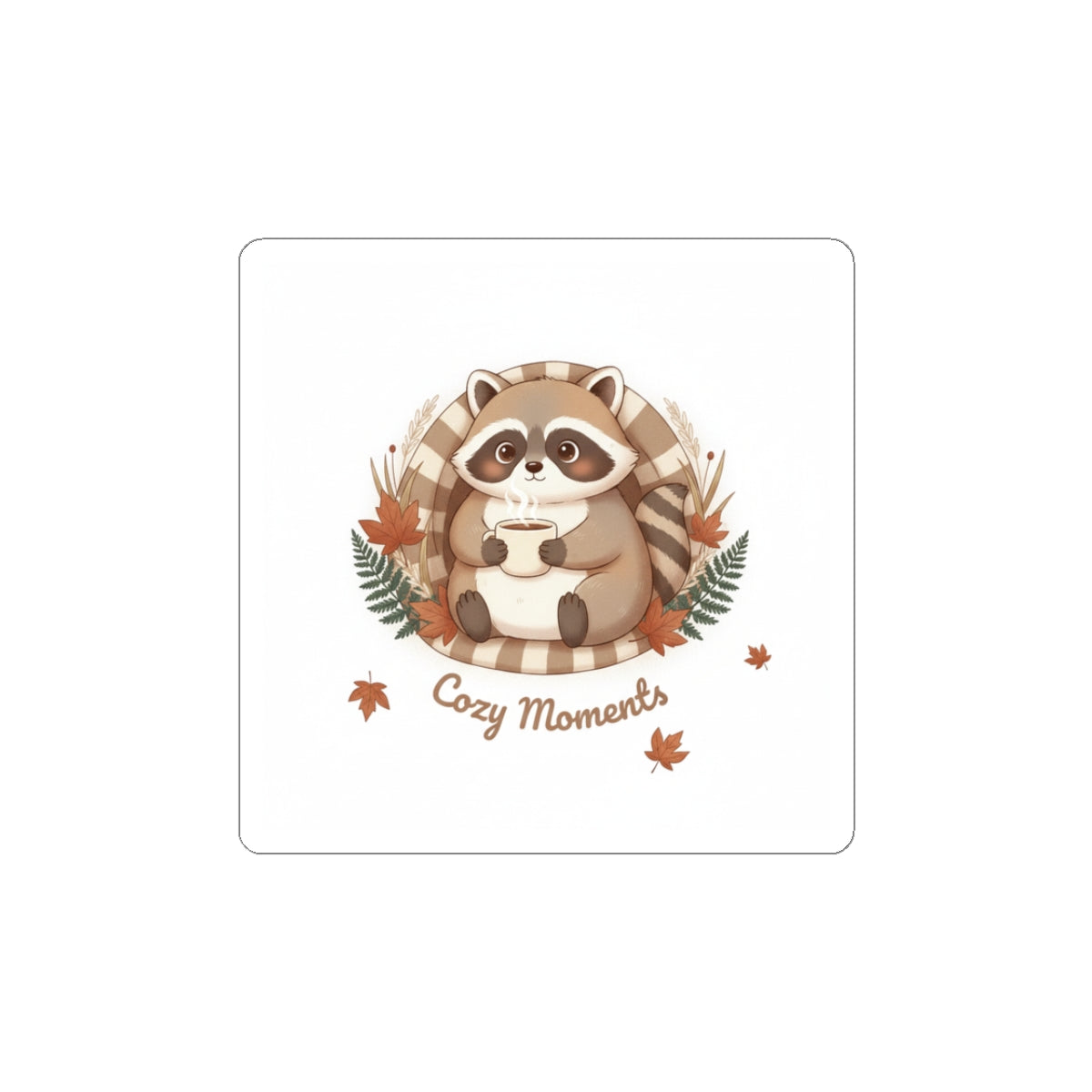 Cozy Moments Raccoon Sticker | cozy critter sticker, winter forest art