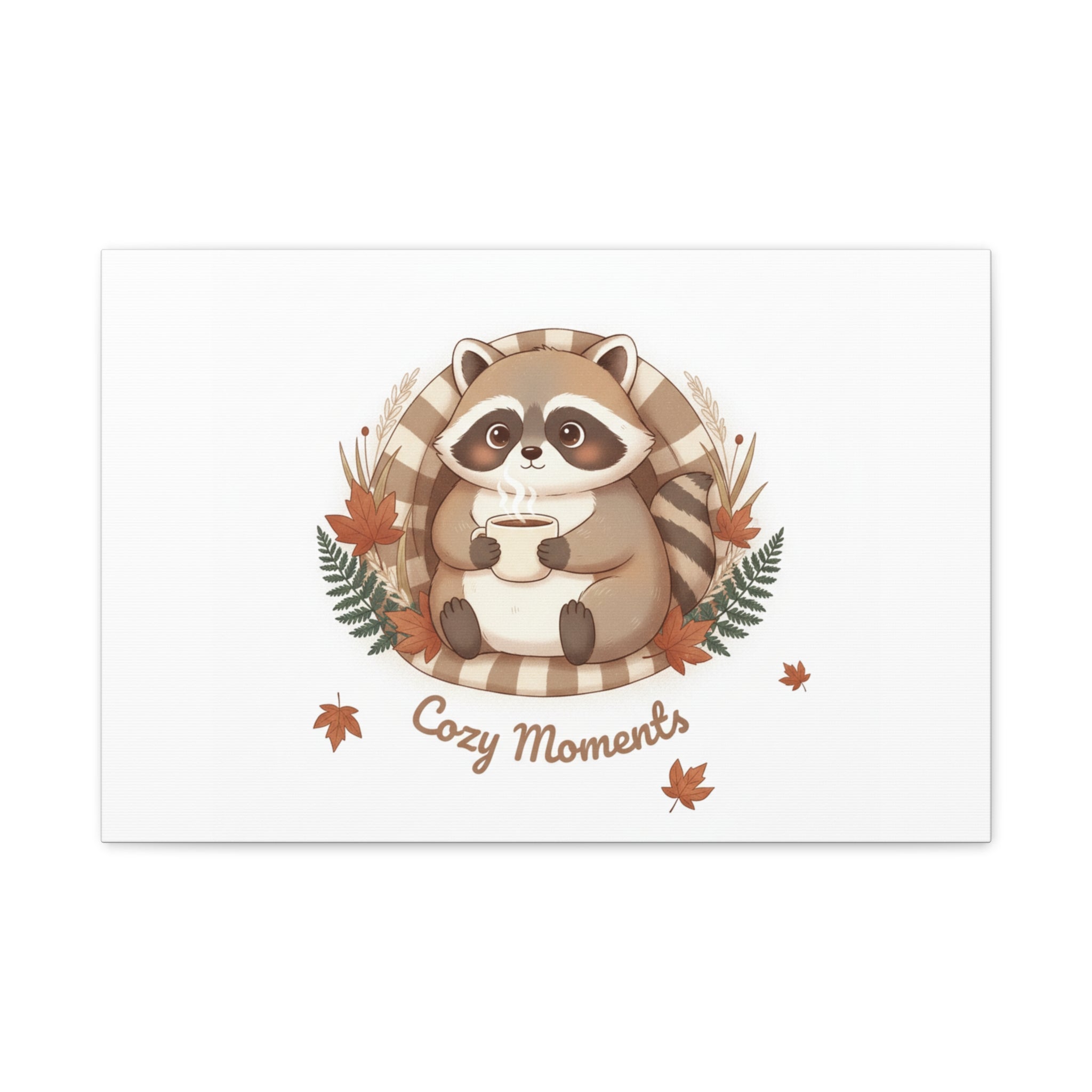 Cozy Moments Raccoon Illustration Canvas, cute animal illustration | winter forest art