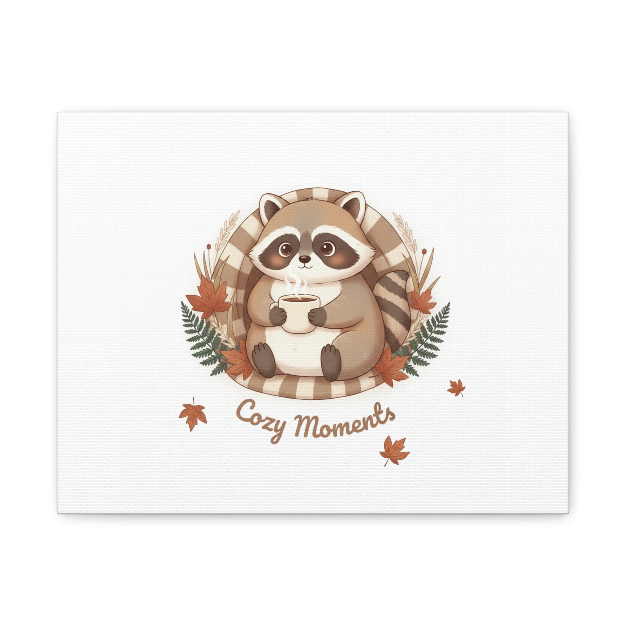 Cozy Moments Raccoon Illustration Canvas, cute animal illustration | winter forest art