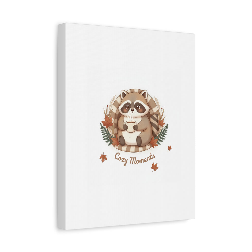 Cozy Moments Raccoon Illustration Canvas, cute animal illustration | winter forest art