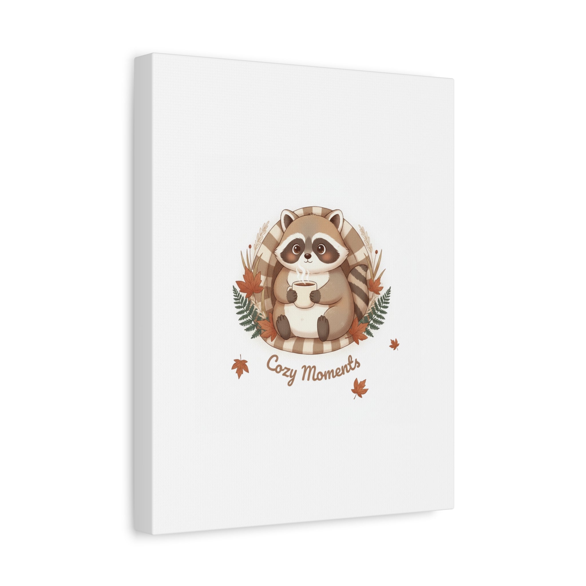 Cozy Moments Raccoon Illustration Canvas, cute animal illustration | winter forest art