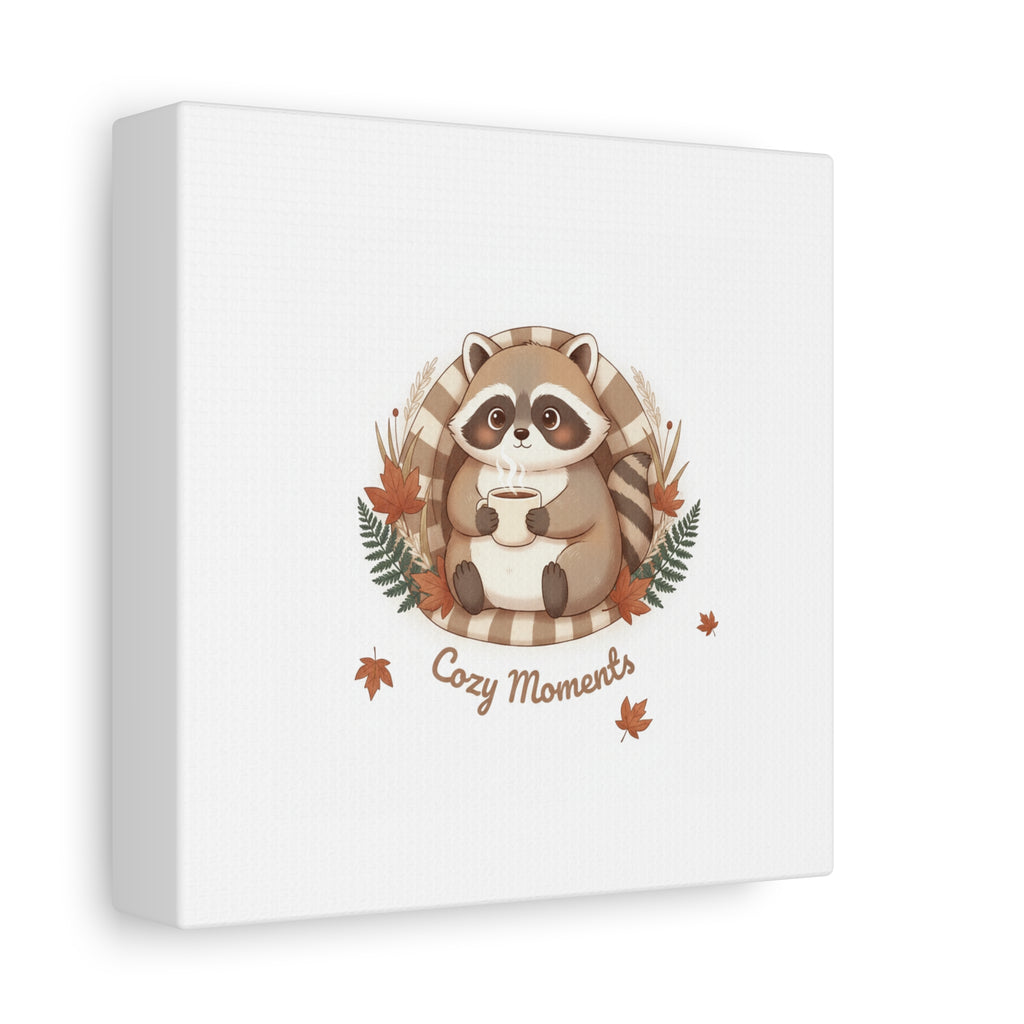 Cozy Moments Raccoon Illustration Canvas, cute animal illustration | winter forest art